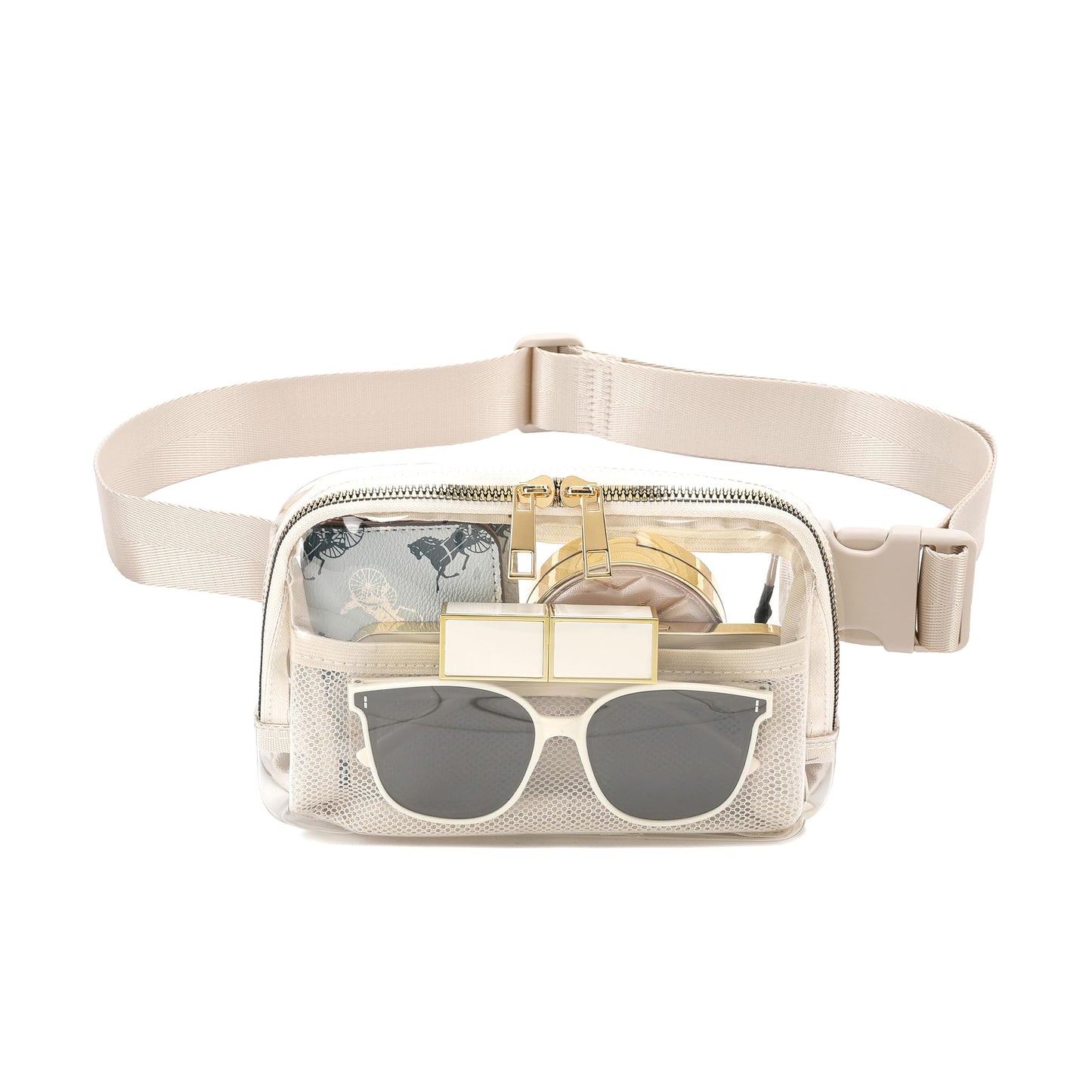 Riñonera Transparente Moda Beige con Correa Ajustable Pequeña para Mujeres y Hombres