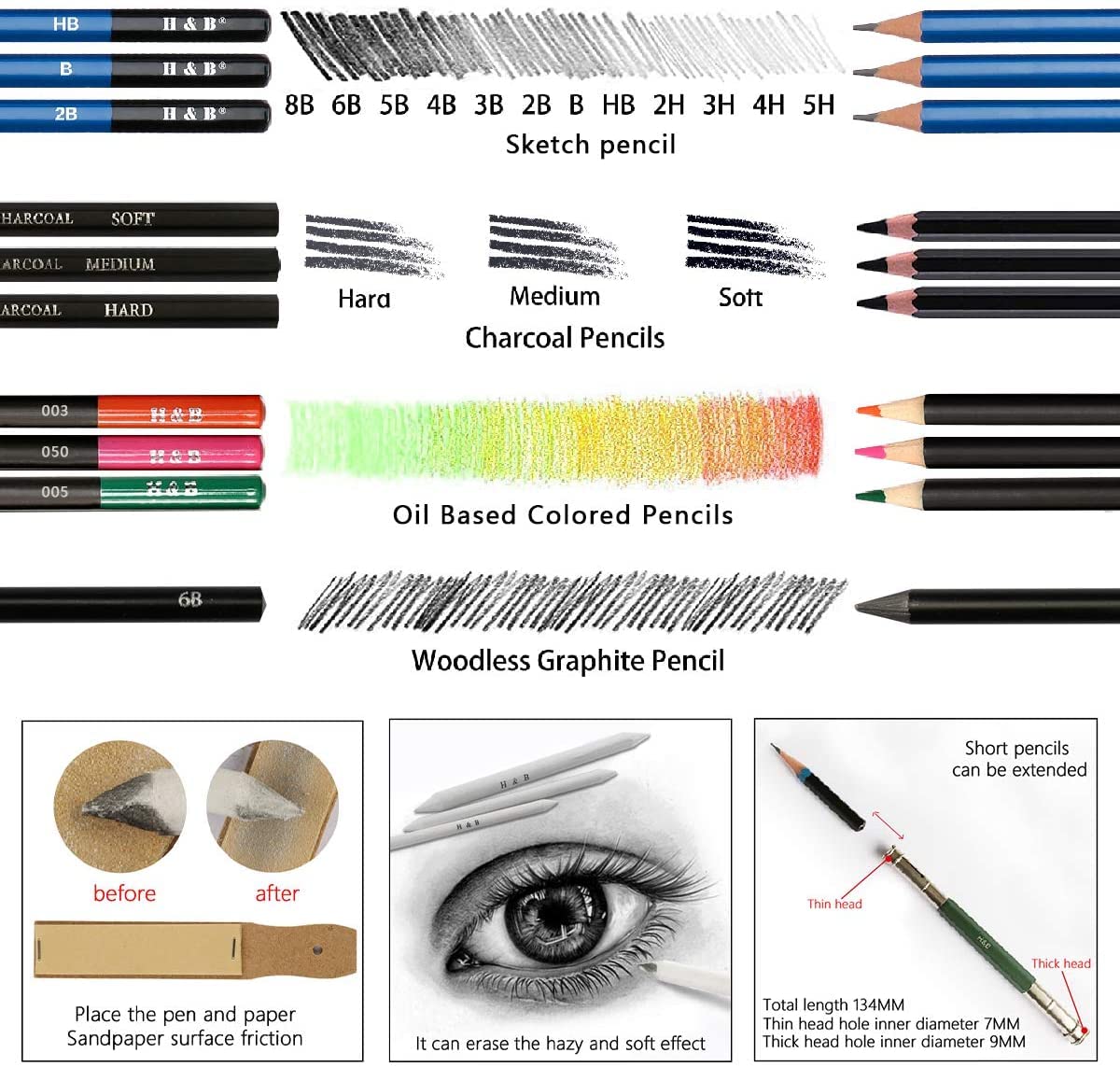 DASKING 145PCS Lápices de Dibujo Kit, Sketch Kit, Lápiz de Colores y Juego de Becetos y Dibujo de Arte Set, Completo de Artista, Suministros de Dibujo, Regalo Perfecto para Artistas, Adultos