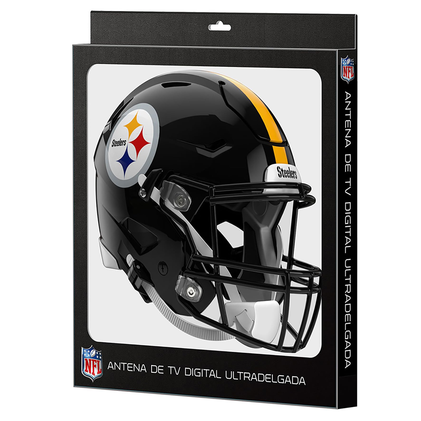 NFL Antena Digital HD para TV, Pittsburgh Steelers, Diseño de Casco, Ultradelgada de Alta Definición + Cable Coaxial de 5 Metros - Licencia Oficial