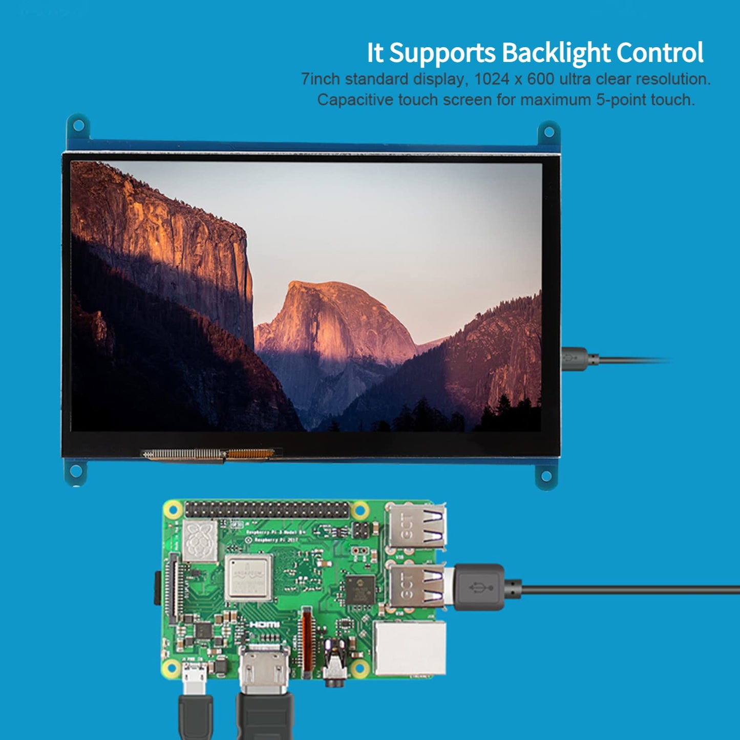 Yoidesu Pantalla táctil capacitiva de 7 Pulgadas para 3/2/1, 1024 × 600 Monitor portátil Full HD para Juegos con retroiluminación, Panel táctil HDMI, Compatible con