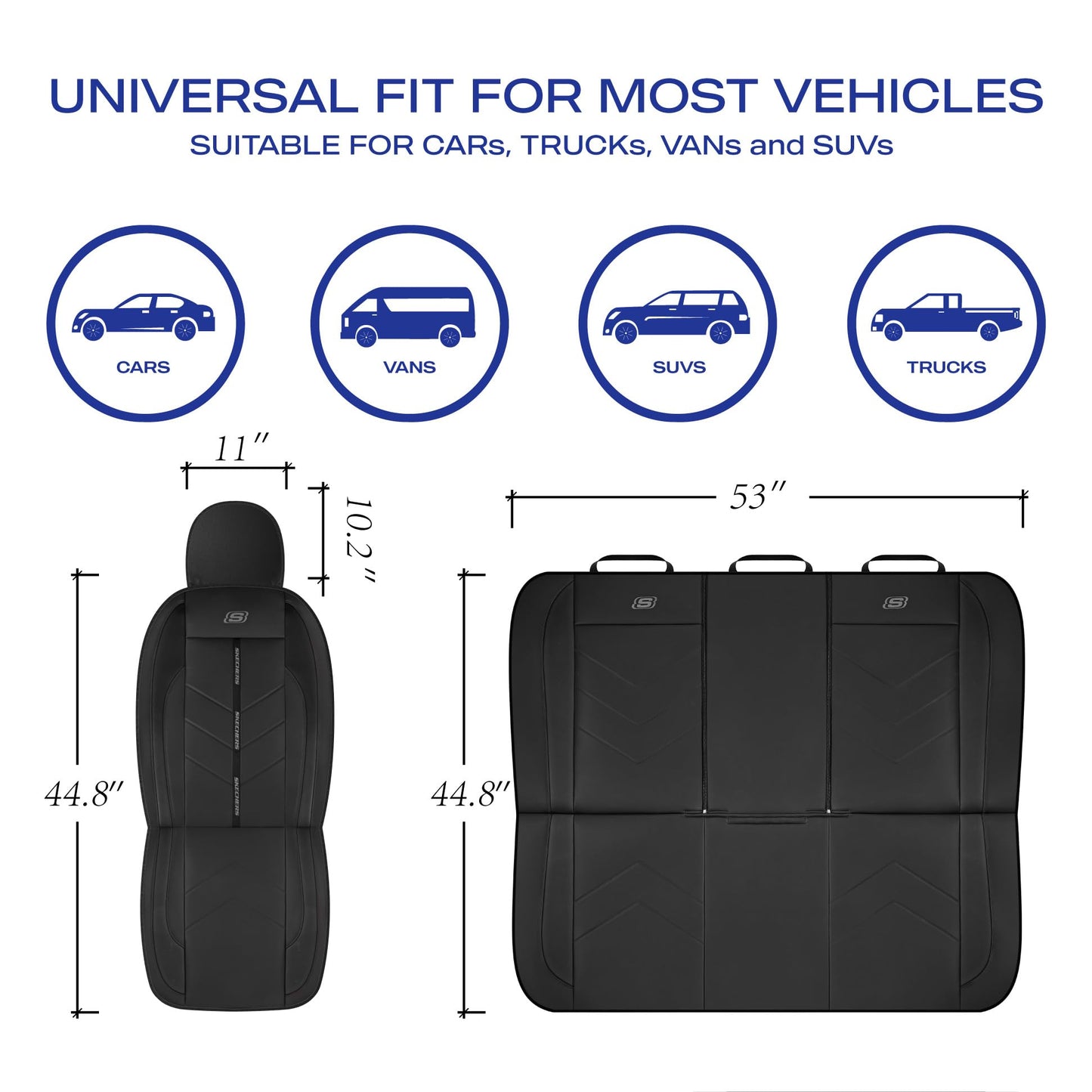 Skechers Fundas de asiento de coche, lujosas fundas de asiento de cuero sintético, protector de asiento de coche impermeable antideslizante para asientos delanteros, accesorios de coche compatibles