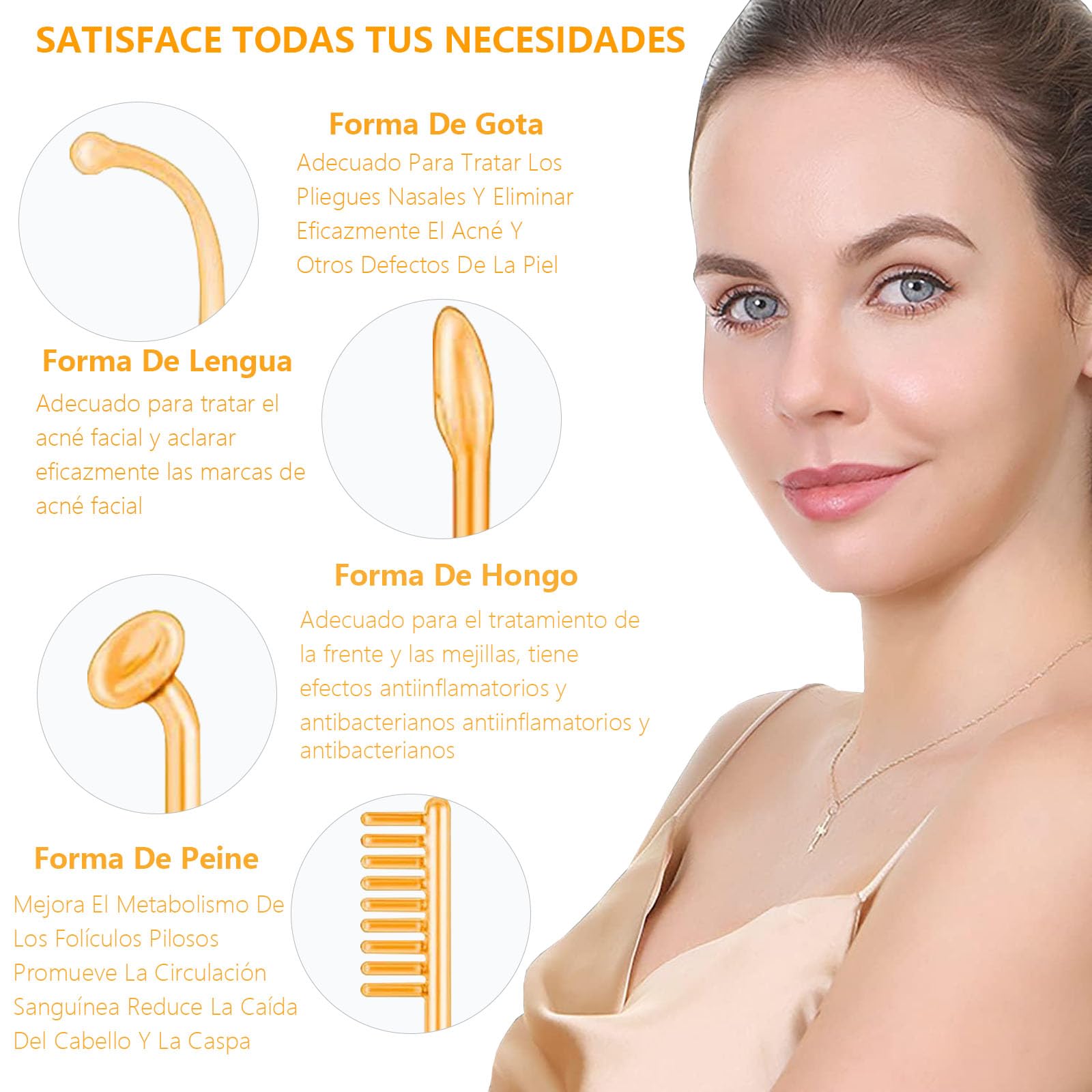 Equipo de Alta Frecuencia Facial Portable con 4 Palos de Neón para Reducir Arrugas, Ojeras e Imperfecciones