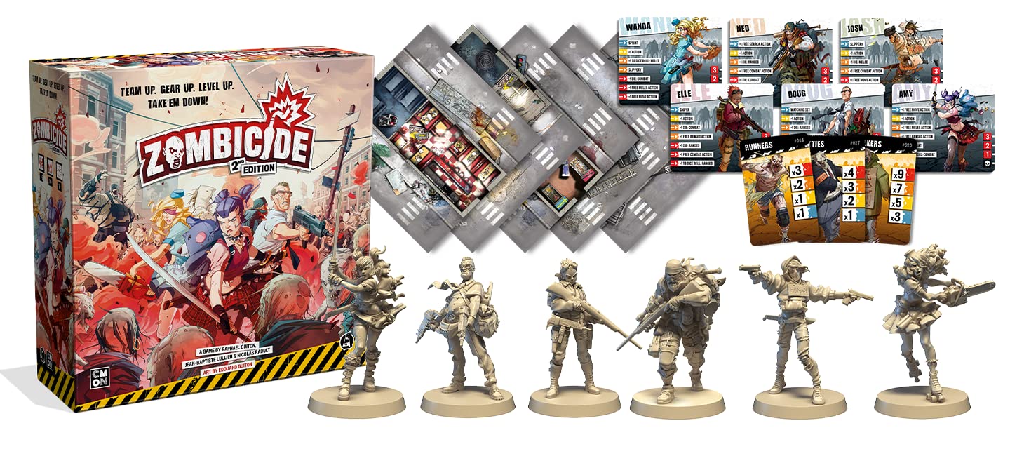 CMON - Segunda edición de Zombicide | Juego de zombis | Juego de mesa cooperativo de miniaturas | Juego de mesa de aventuras de terror | Mayores de 14 años | Para 1 a 6 jugadores | Tiempo promedio de juego de 60 minutos
