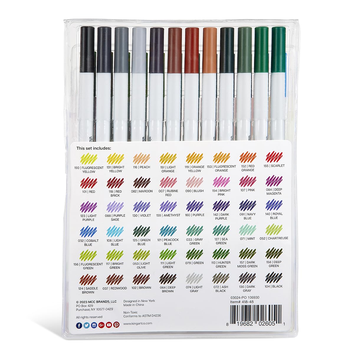 KINGART 418-48 - Juego de rotuladores de líneas finas, 48 colores únicos, punta de 04 mm, juego de 48