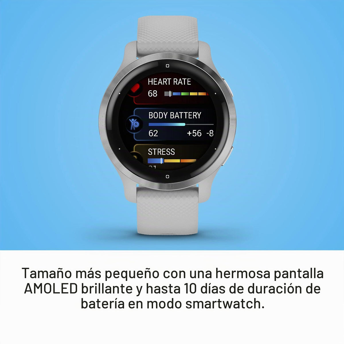 Reloj Inteligente GPS Garmin Venu 2S Plateado con Funda Gris Claro y Banda de Silicona