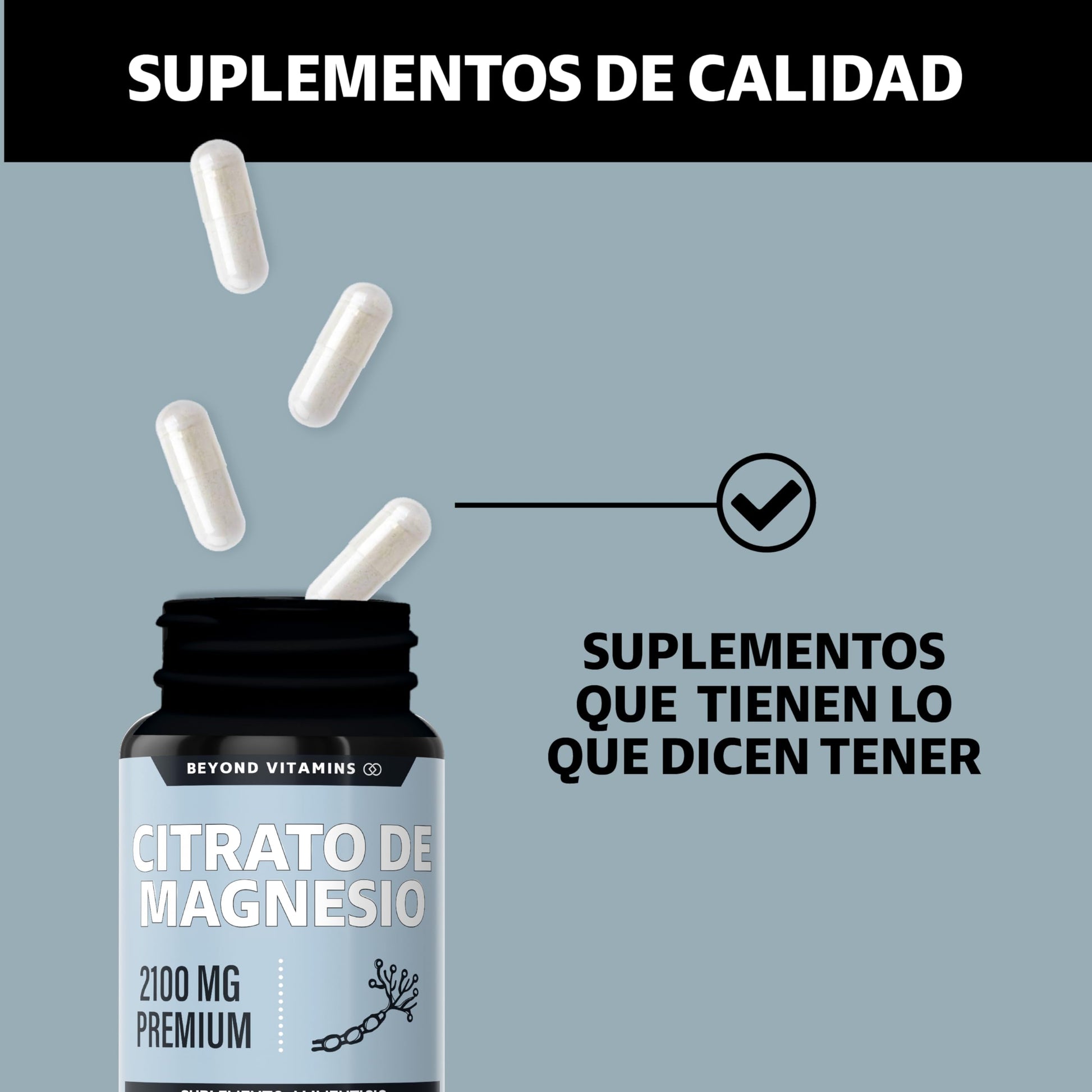 Beyond Vitamins | Citrato de Magnesio 2100mg | Citrato de Magnesio sin rellenos | Suplemento alimenticio de Magnesium Citrate | 60 caps