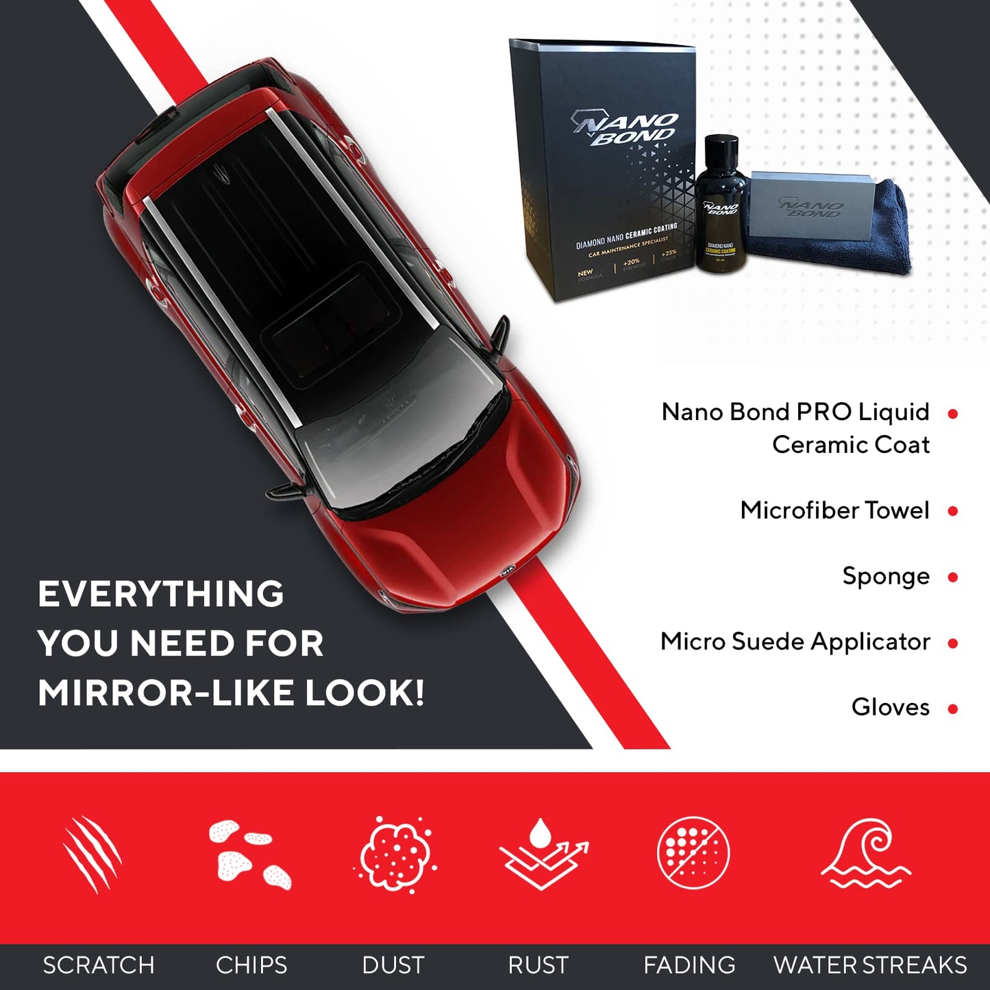 Revestimiento de Cerámica Nano Bond 9H PRO Hidrofóbico de Larga Duración Alta Brillo 30 ml Para Cuidado Exterior de Coche