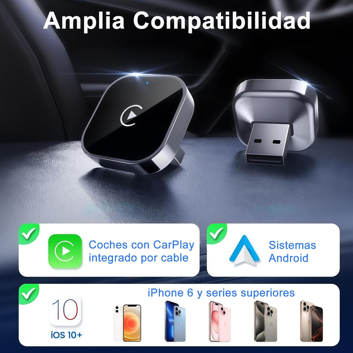 Adaptador Inalámbrico ZytaraX Negro para CarPlay Conexión Inalámbrica