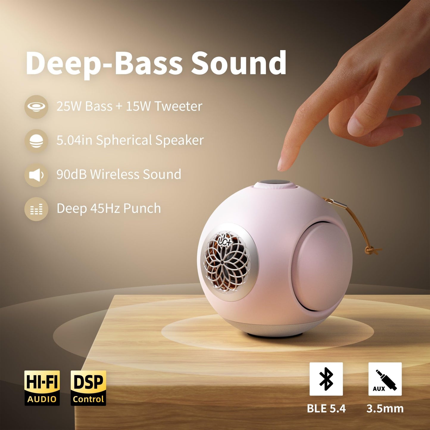 UB+ dBmiNi, altavoz Bluetooth portátil, sonido Hi-FI potente, autonomía 20H, altavoz impermeable de 40 W, IPX5, Bluetooth 5.4, TWS, Type-C, AUX, para exterior/casa/viajes, rosa pétalo