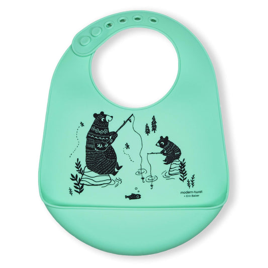 Babero de Silicona Twist Verde Menta Impermeable y Reutilizable Bear Family