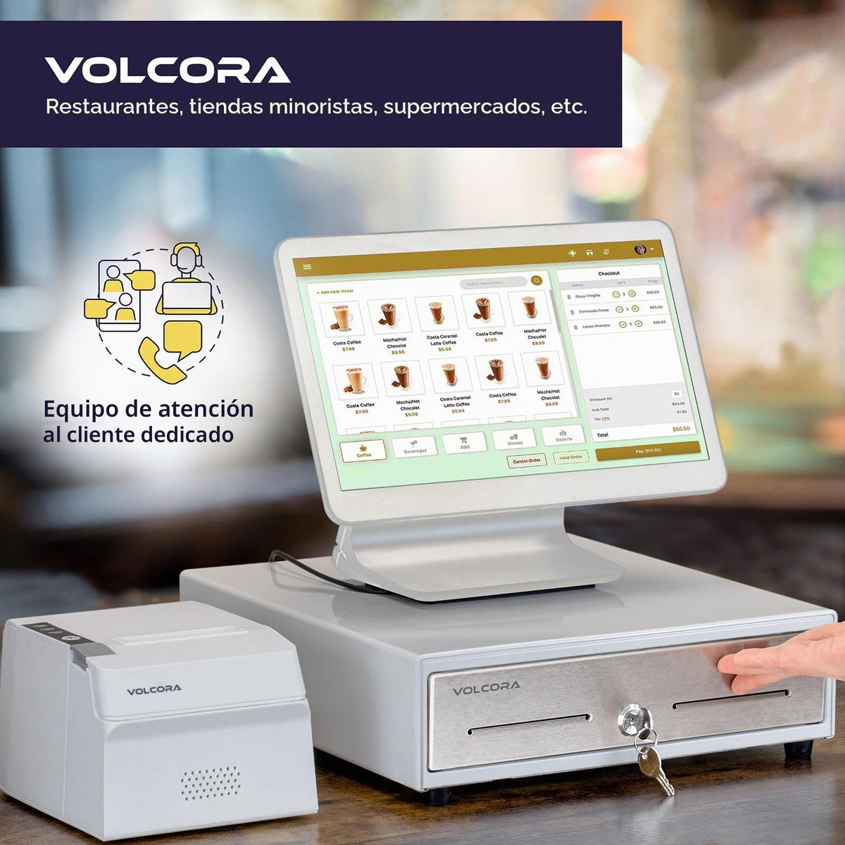 Cajón Registradora Volcora Blanco Táctil Acero Inoxidable