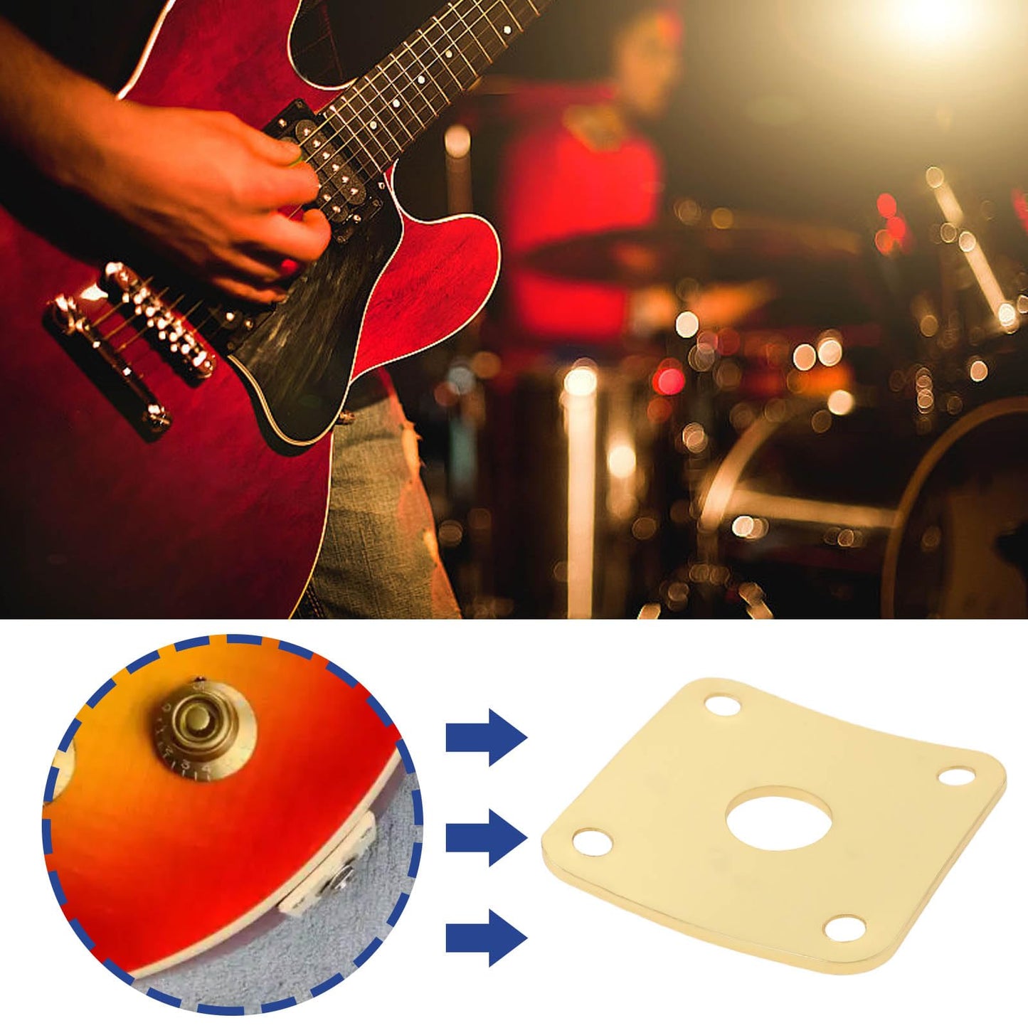 YINETTECH - Cubierta de enchufe de guitarra eléctrica cuadrada de chapa de metal de 35 x 35 mm, apertura de 10 mm, con tornillos compatibles con Gibson Les Paul se adapta a Jack Gold de 1/4 pulgadas