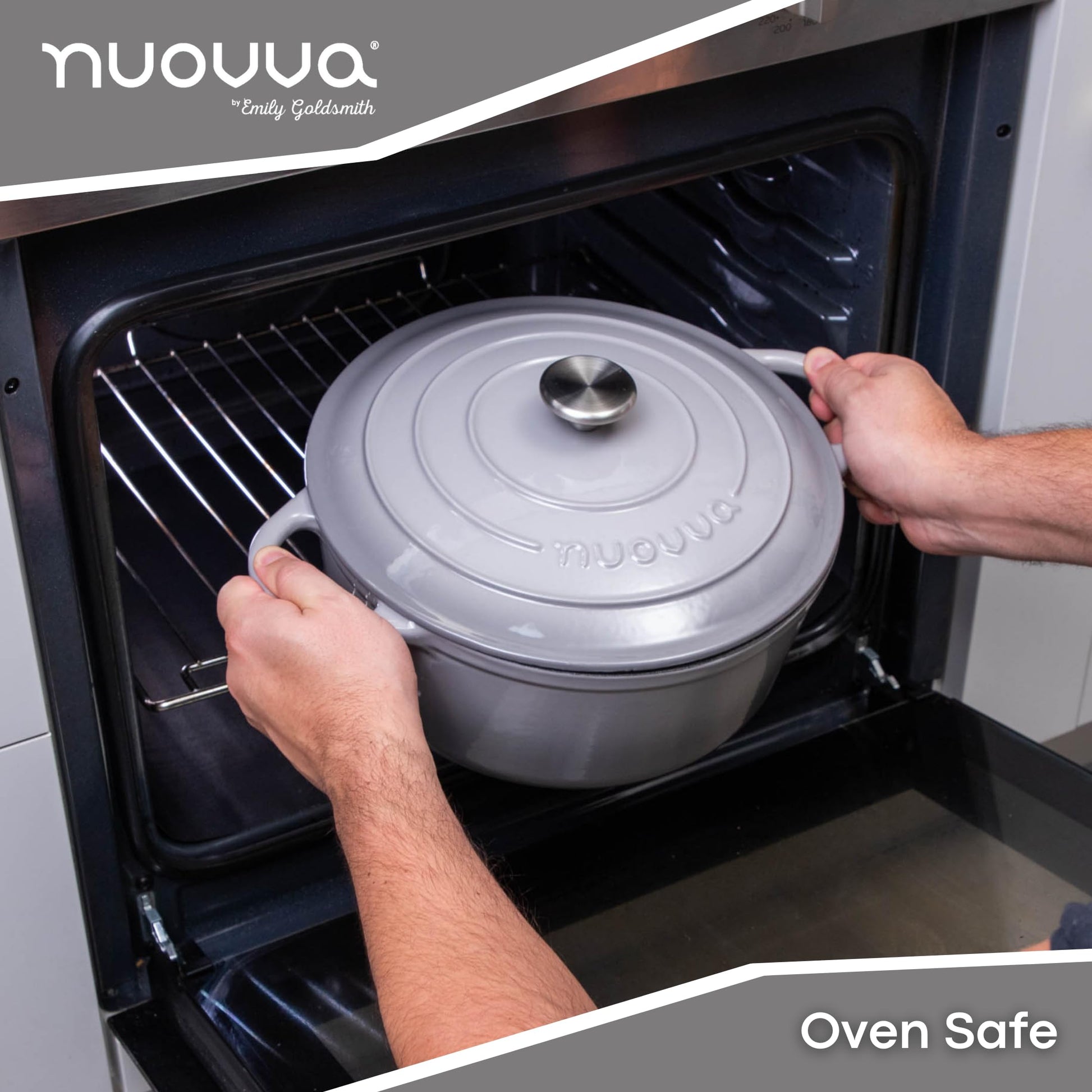 Nuovva - Horno holandés de hierro fundido con tapa - Cacerola esmaltada antiadherente - Utensilios de cocina resistente para horno holandés - Gris, 7.3 cuartos de galón, 30 cm