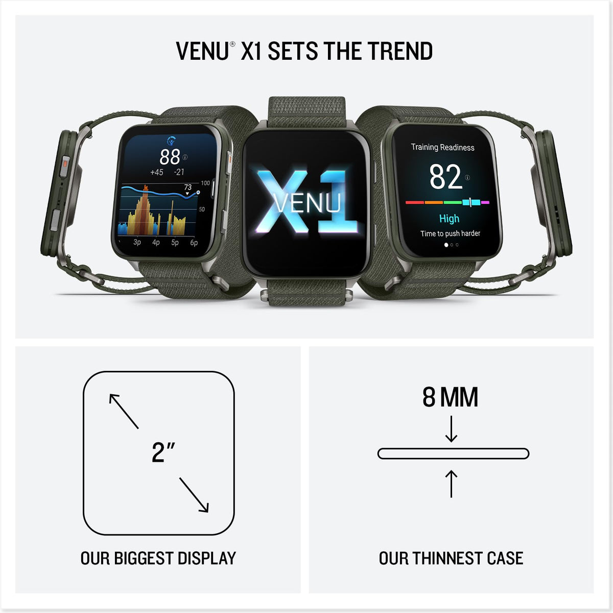 Reloj Inteligente GPS Garmin Venu X1 Musgo Fondo Titanio Ligero AMOLED Fitness Avanzado