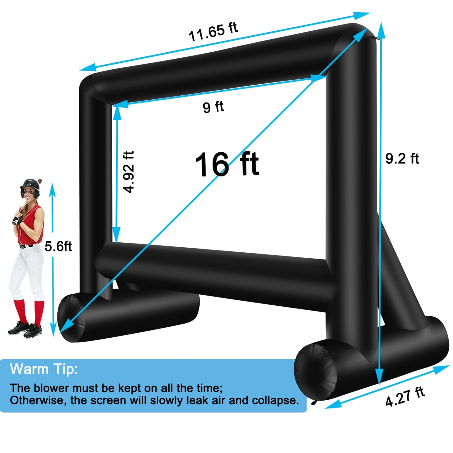 AZXRHWYGS Proyector Inflable de 16 pies para Exteriores, Pantalla de proyección Delantera/Trasera para Patio Trasero, película Nocturna, Fiesta al Aire Libre