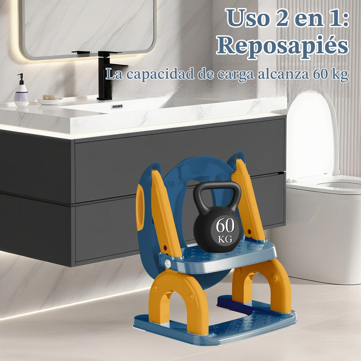 CUXFLS - Asiento de entrenamiento para ir al baño con escalera para niños pequeños, inodoro ajustable 2 en 1 para niños y niñas con protector contra salpicaduras, cojín impermeable, taburete