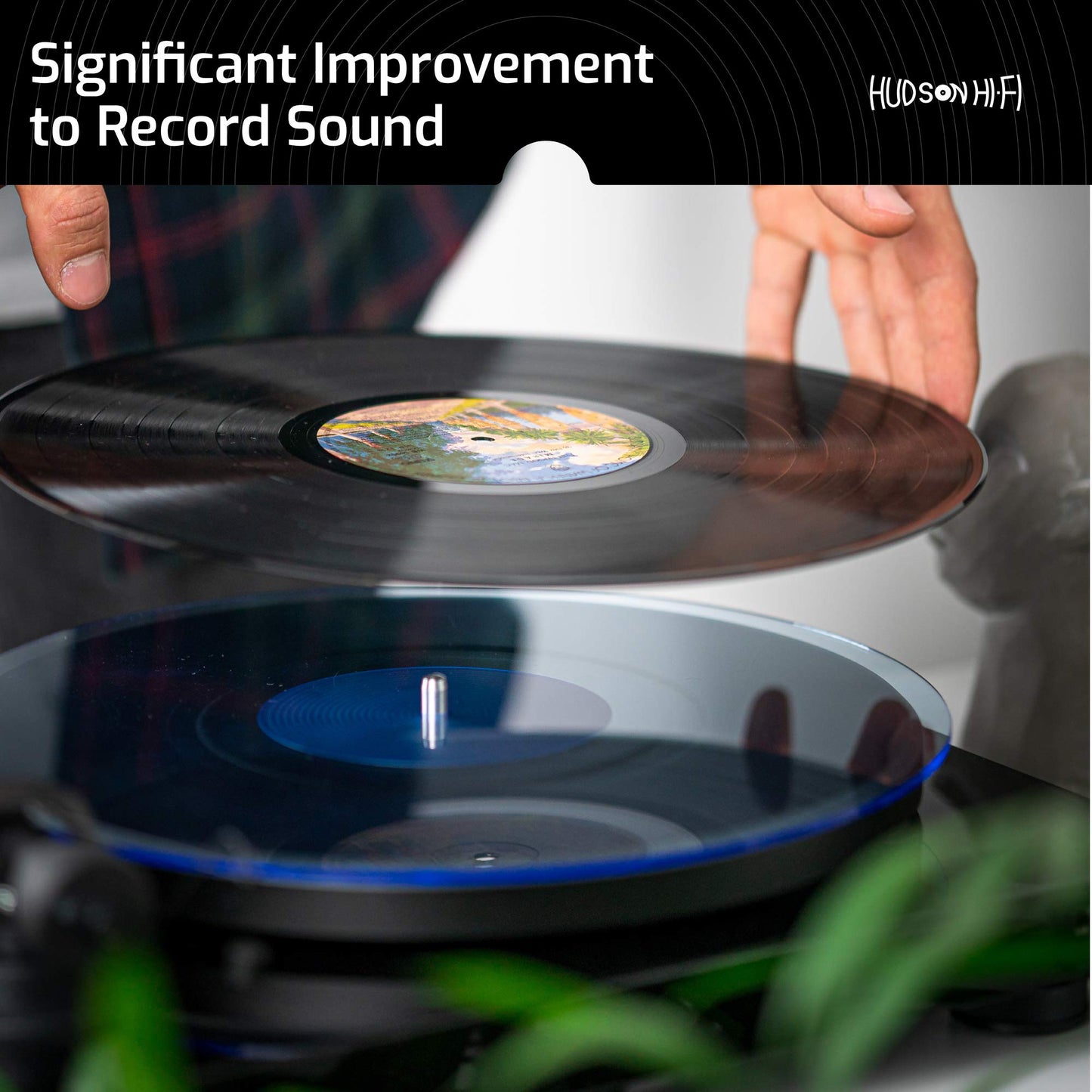 Hudson Hi-Fi Estera giratoria de acrílico - LP Slipmat para tornamesas y Tocadiscos de Vinilo - BlueLit - Azul Encendido