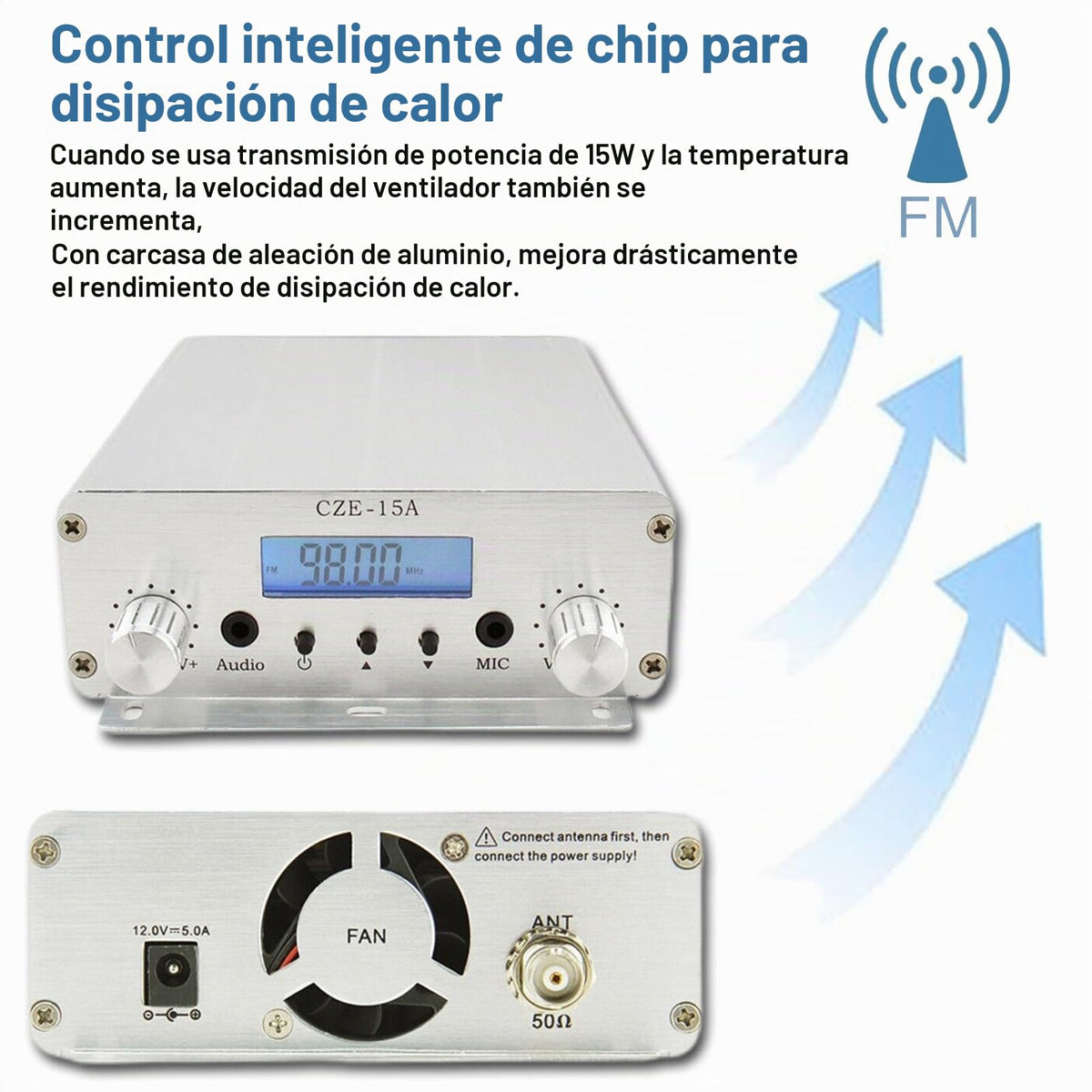 Transmisor FM Estéreo de Largo Alcance de 15 W para Iglesia con Micrófono 3,5 mm