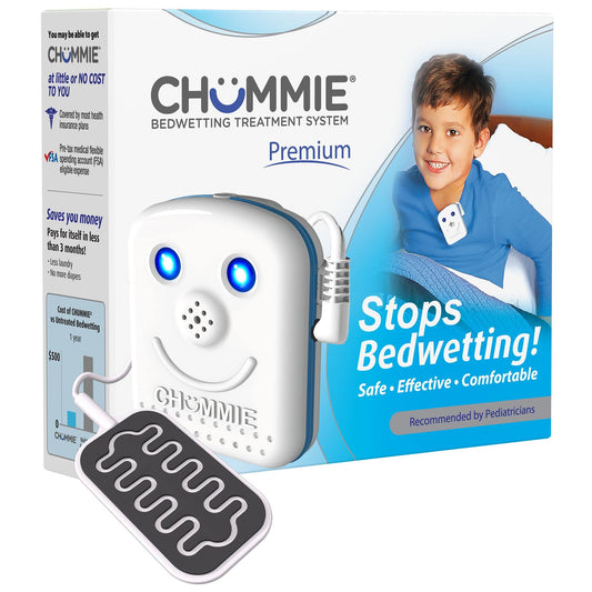 Chummie Premium Bedwetting Alarm for Deep Sleepers – Award Winning, Clinically Proven System with Loud Sounds, Bright Lights and Strong Vibrations, Blue