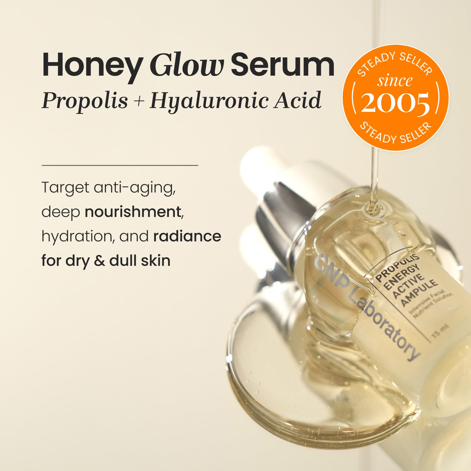 Suero Honey Glow con ácido hialurónico y propóleo para hidratar y combatir el envejecimiento, suero calmante con centella para pieles sensibles, cuidado de la piel coreano (0,5 fl. oz)