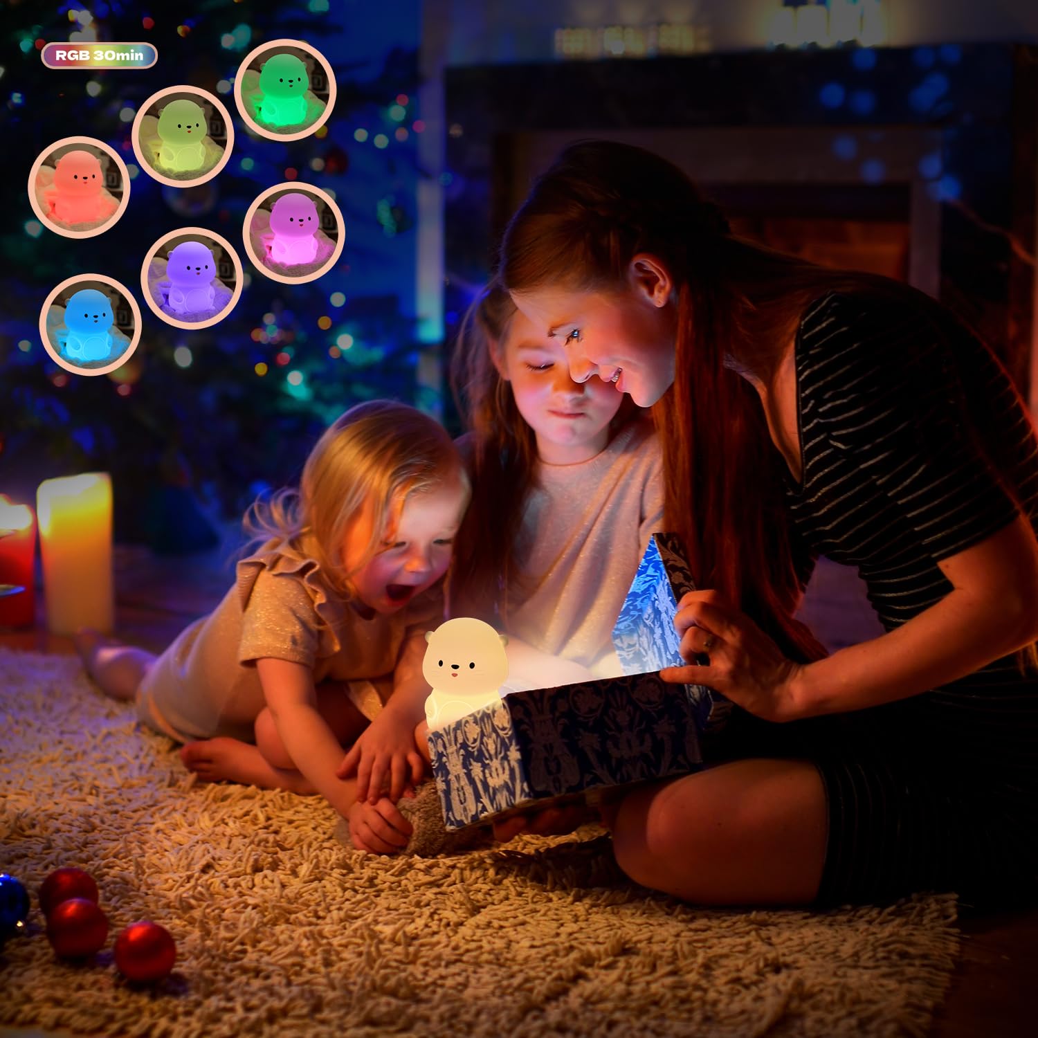 Bestfaith - Lámpara de noche con forma de nutria, luz LED blanda nocturna, regulable, para niños, lámpara táctil recargable con temporizador, decoración de recámara, regalos divertidos para niños