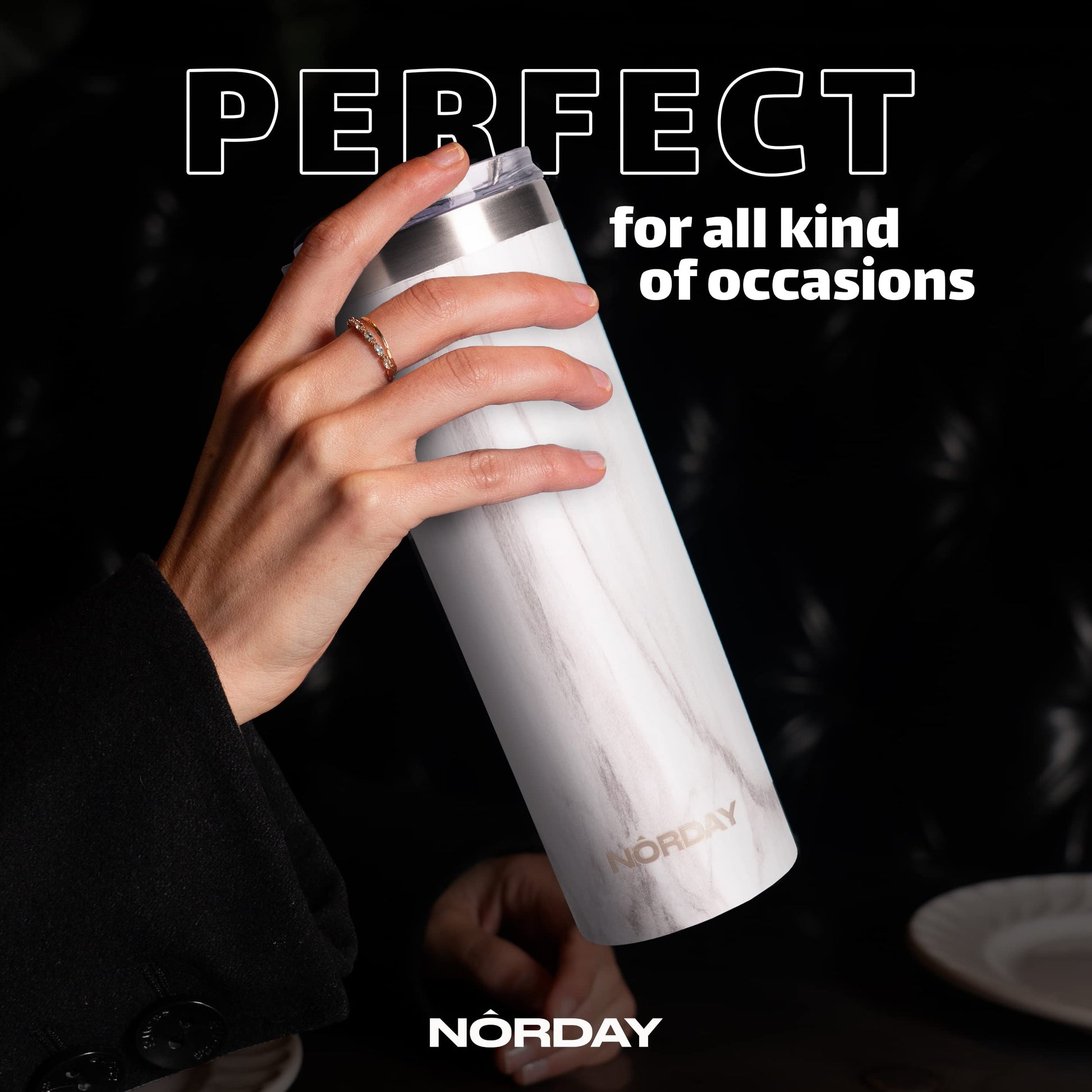 Vaso Térmico Norday Blanco Mármol de 660 ml Doble Pared Antiderrame 24hs para Mujer y Hombre