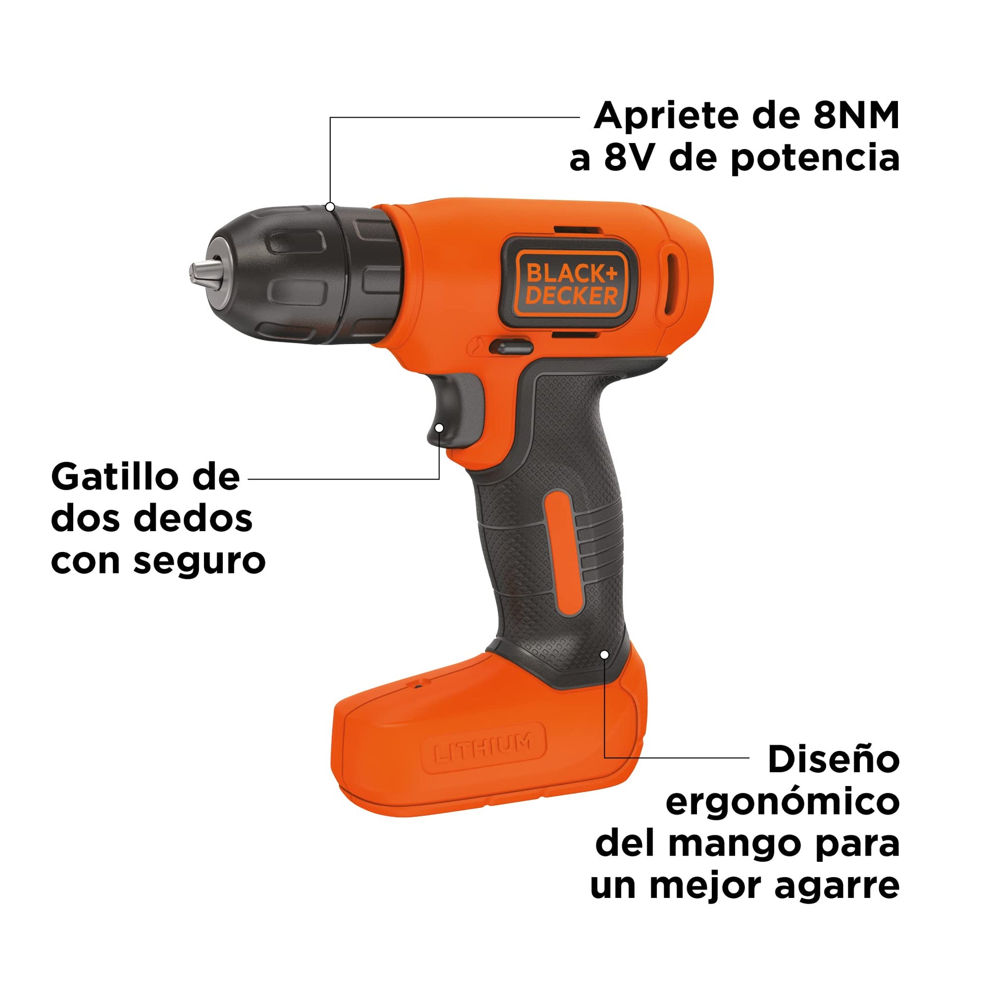 BLACK+DECKER Taladro Atornillador 3/8" (10mm), 8V, 400Rpm, LD008