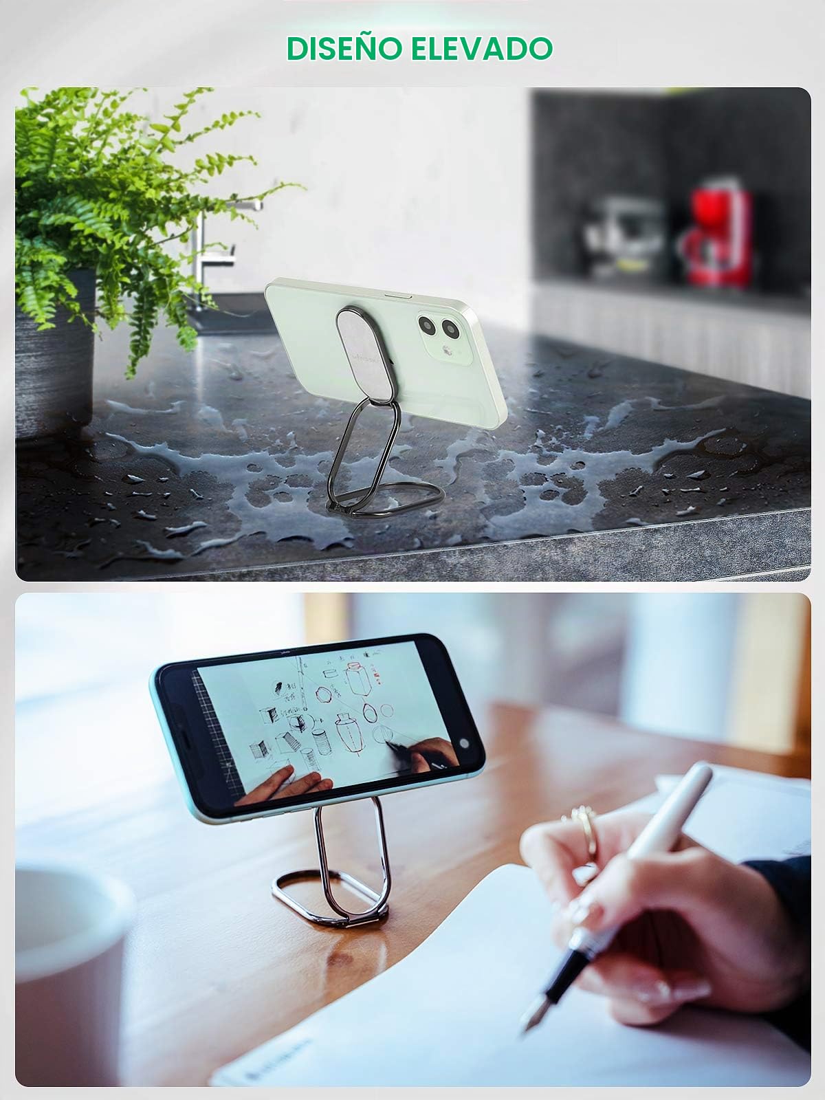 Soporte de Anillo para Teléfono Celular Compatible con iPhone iPad y Smartphones con Rotación de 360 Grados y Soporte Magnético Universal para Coche