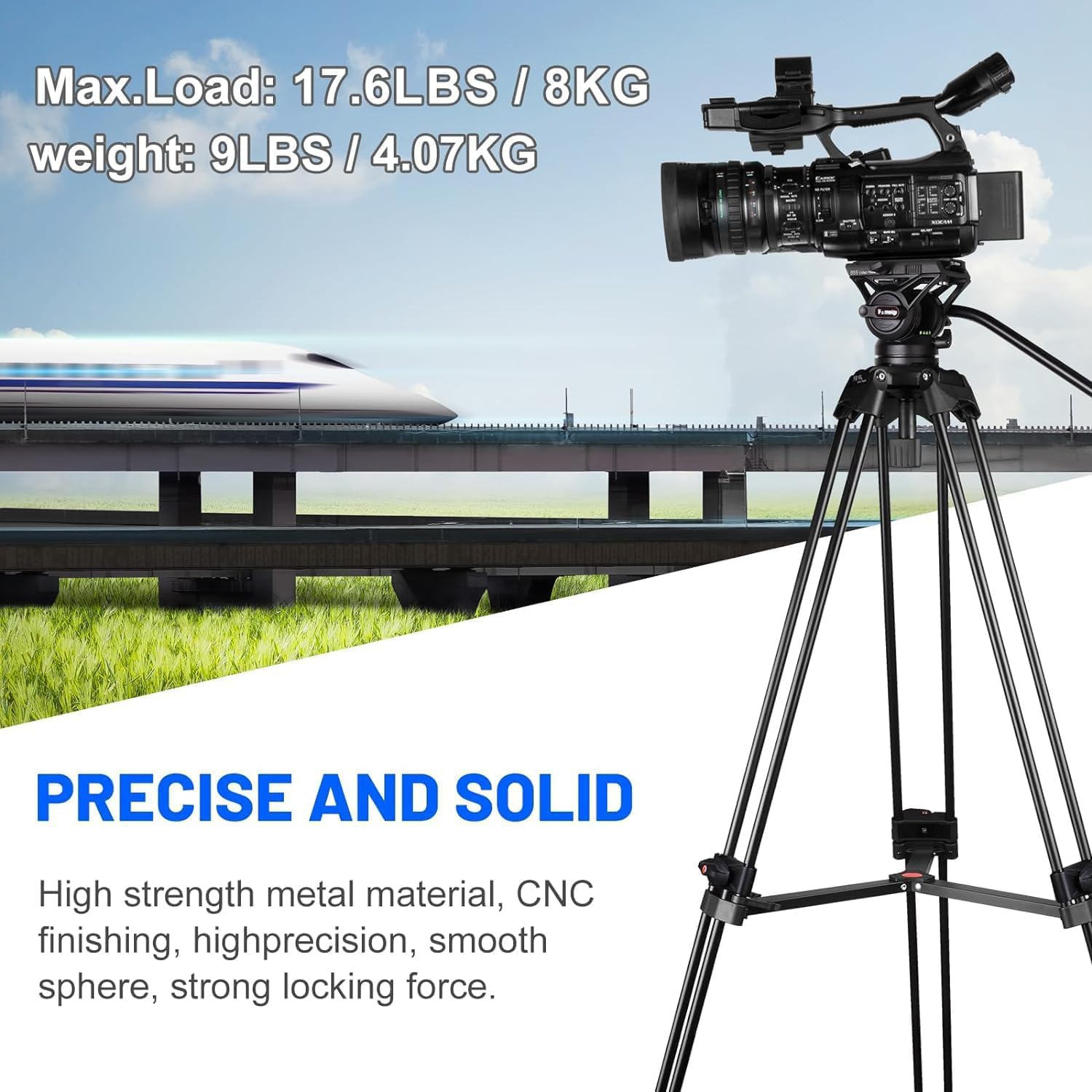 COMAN - Trípode de Video, 74 Pulgadas, Profesional, Resistente, con Placa de liberación rápida y Cabezal de Fluido de 360°, Soporte de trípode de Viaje Alto para DSLR, videocámara, Pata de Tubo Doble