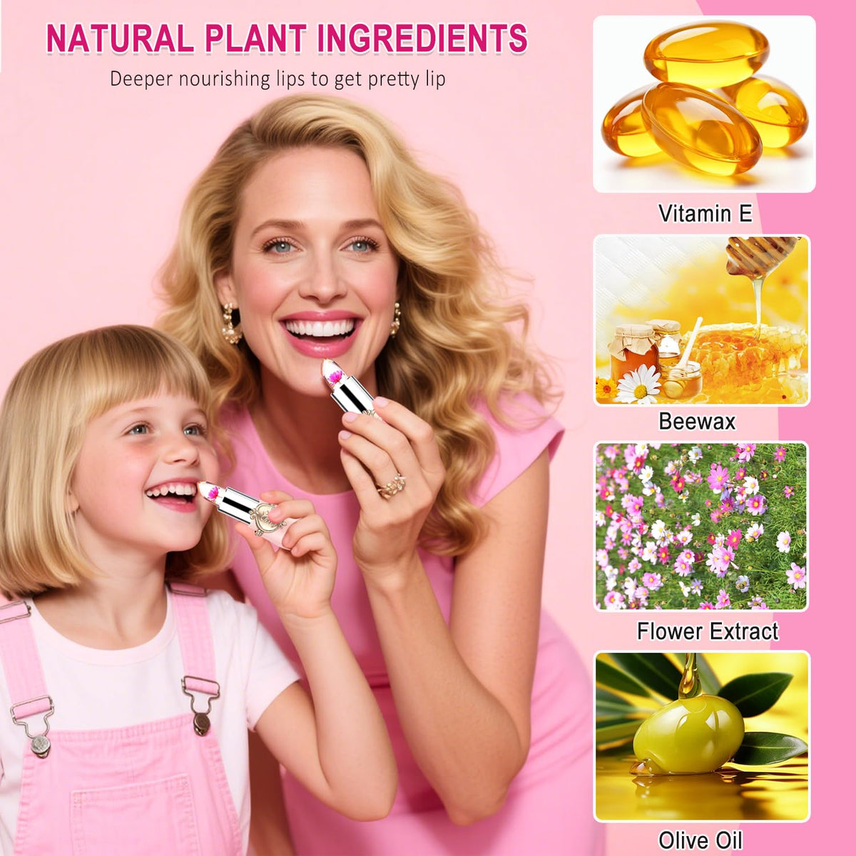 FirstFly - Juego de 6 lápices labiales con flores de cristal, larga duración, nutritivo bálsamo labial hidratante de labios, color negro