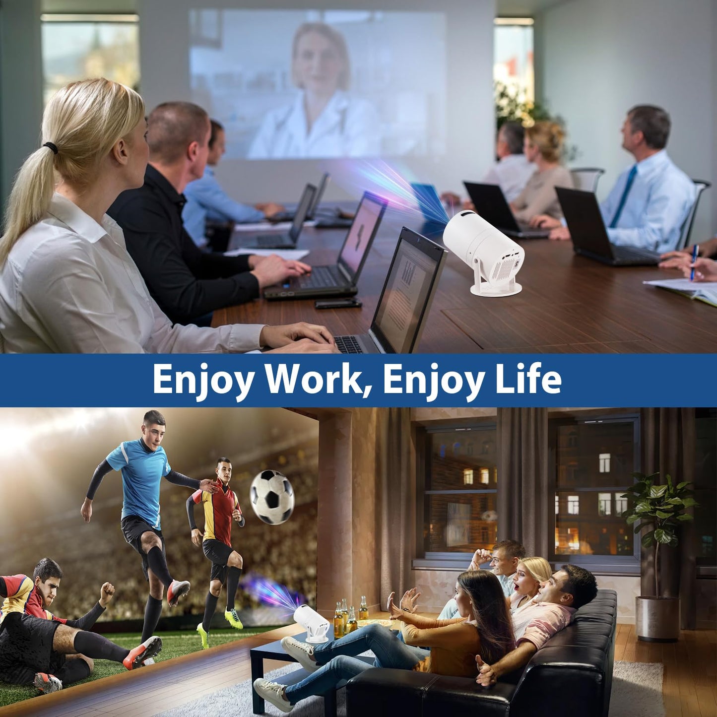 Proyector 4K Bluetooth 5.1 WiFi 6 Portátil con 200 ANSI y Sistema Incorporado Compatible con USB y HDMI