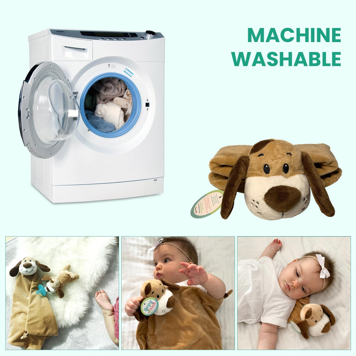 Pepe n Tito - Manta de seguridad para bebé, 45 cm de alto, suave forro polar, manta para bebé para niños y niñas, manta calmante con peluche de animal, Perro marrón, 17