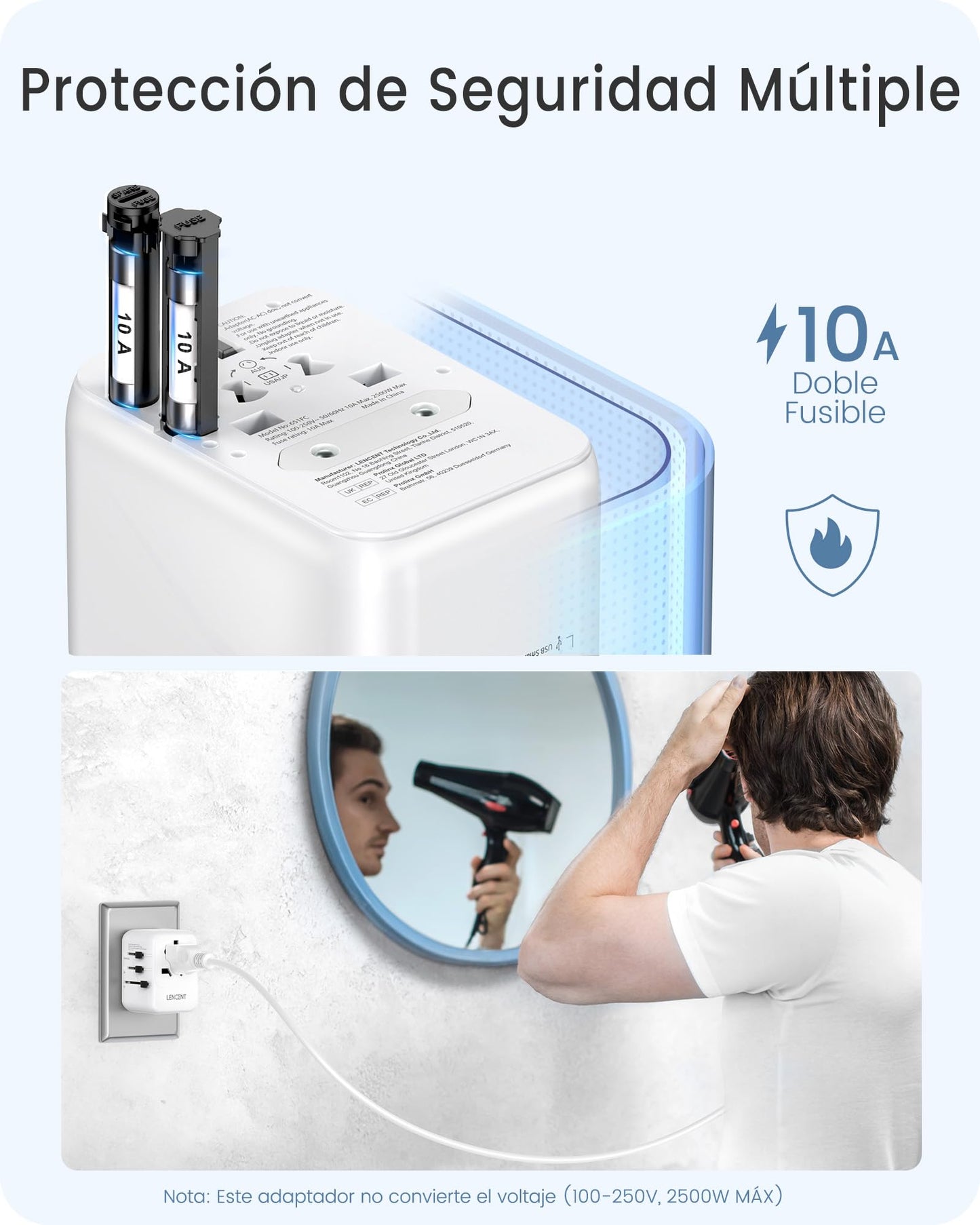 LENCENT Adaptador de Viaje Universal, Cargador Internacional con 3 Puertos USB y PD Tipo-C, para más de 200 países Tipo A/C/G/I (EE. UU, Reino Unido, UE AUS), Blanco