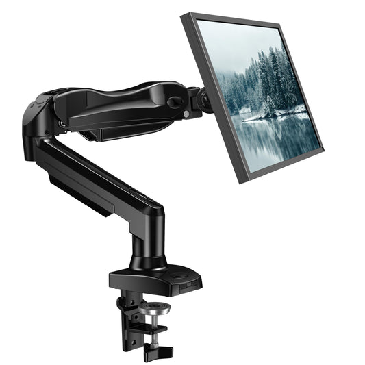 HUANUO - Soporte para Monitor único, Brazo de Monitor de Resorte de Gas de 13 a 32 Pulgadas, Soporte Ajustable, Soporte Vesa con Abrazadera y Base de Ojales, se Adapta a monitores LCD de computadora