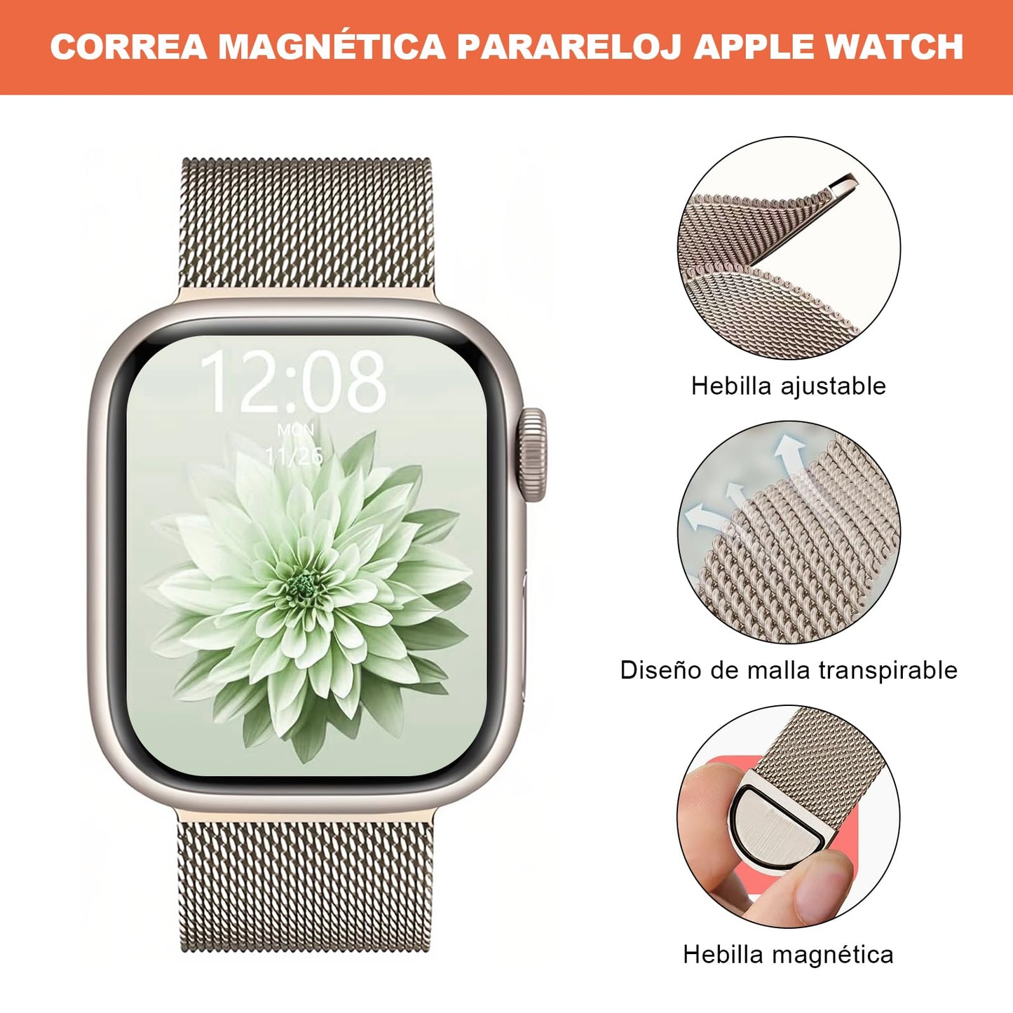 3pcs Magnética Correa Compatible con Apple Watch 42mm 41mm 40mm 38mm, Correa para Apple Watch de malla de Acero Inoxidable, Acero Inoxidable Milanese Loop para iWatch Ultra 2/1 Series 10 9 8 7 6 5 4 3 2 1 SE