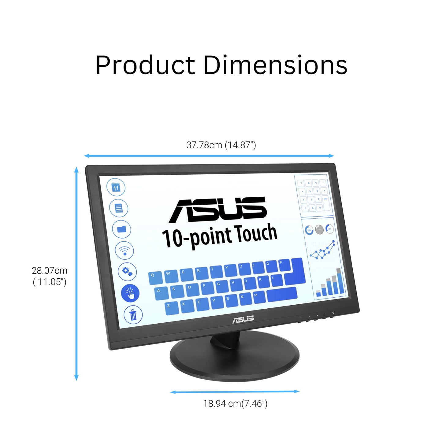 ASUS Monitor táctil 1080P de 15.6" (VT169HE) - Full HD, visualización táctil de 10 puntos, IPS, amplio ángulo de visión, sin marco, cuidado de los ojos, sin parpadeo, luz azul baja, HDMI, cumplimiento