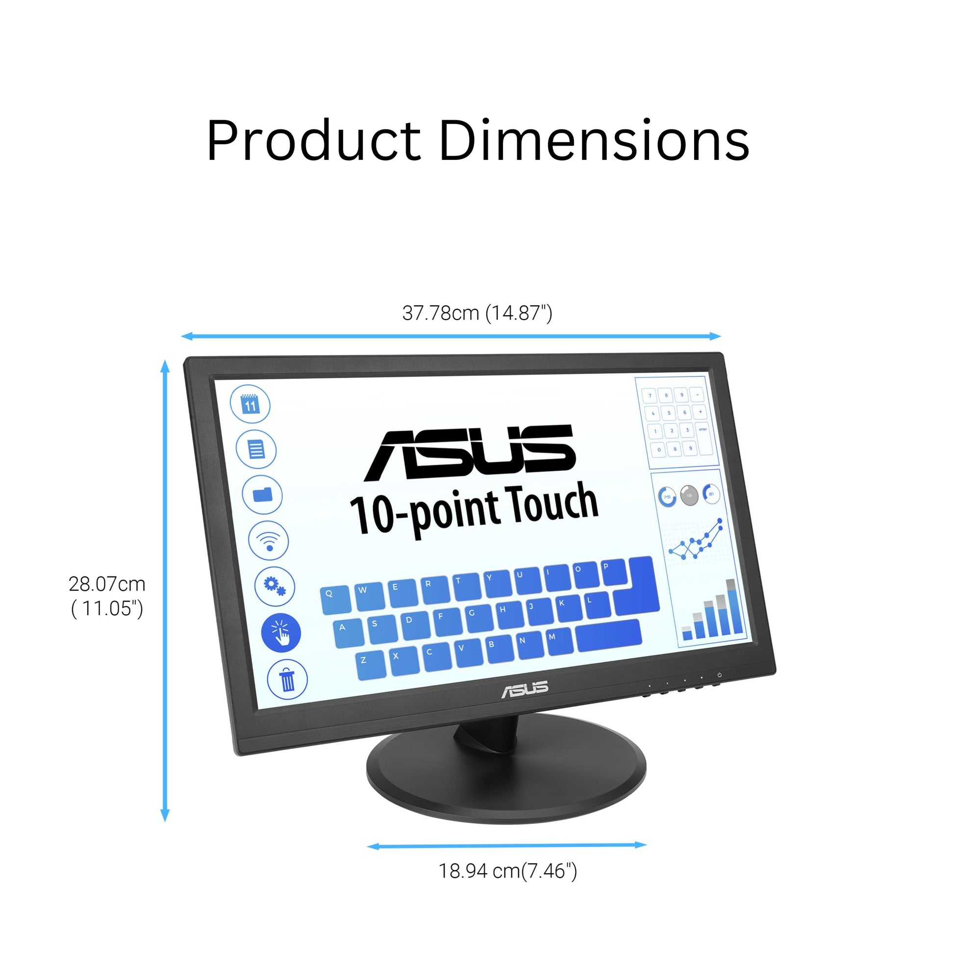 ASUS Monitor táctil 1080P de 15.6" (VT169HE) - Full HD, visualización táctil de 10 puntos, IPS, amplio ángulo de visión, sin marco, cuidado de los ojos, sin parpadeo, luz azul baja, HDMI, cumplimiento
