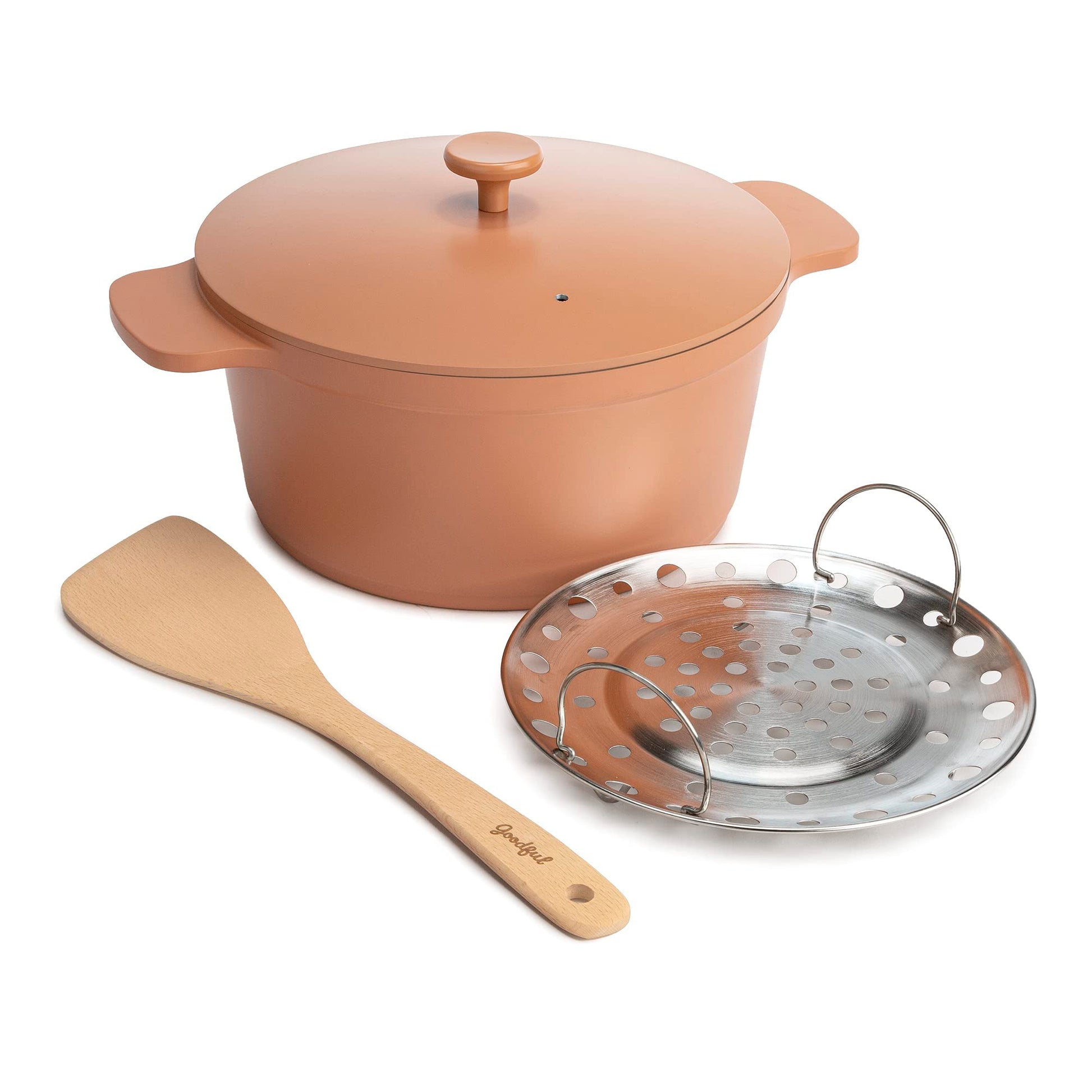 Goodful - Olla todo en uno, antiadherente de revestimiento múltiple, horno holandés fundido de alto rendimiento con tapa a juego, estante para asar y volteador, hecha sin PFOA, utensilios de cocina