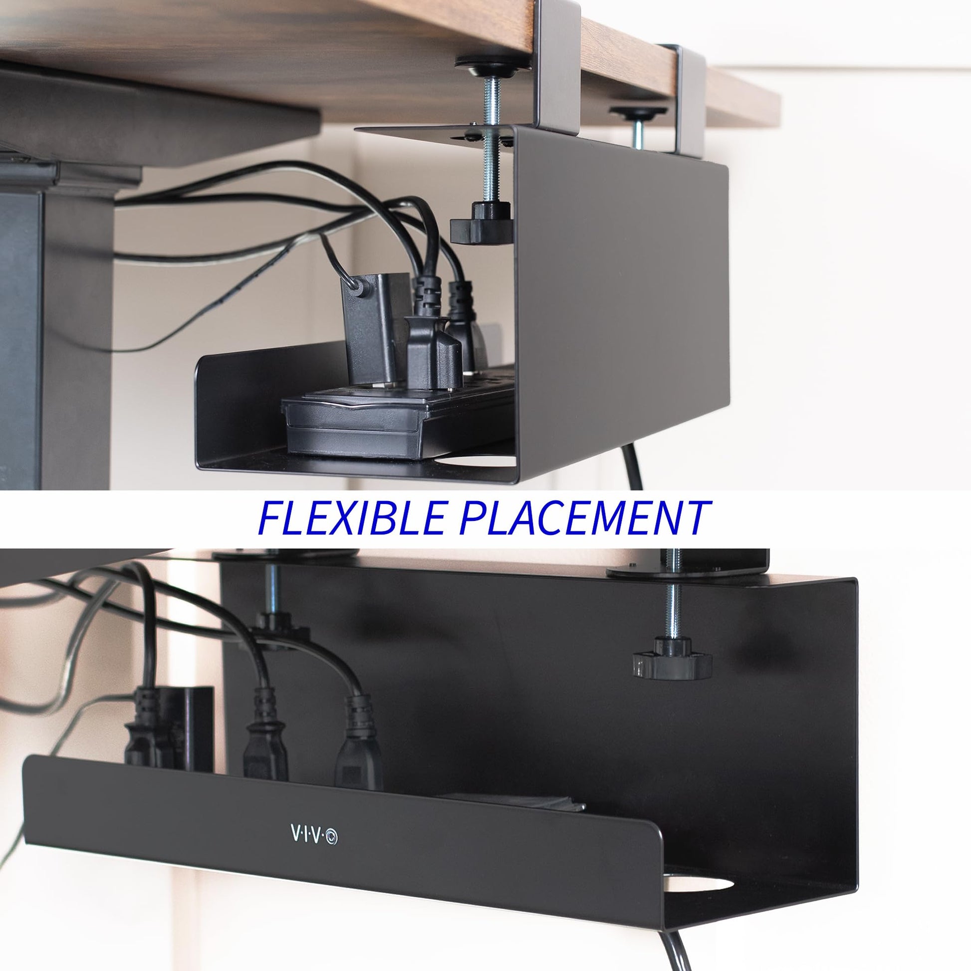 Vivo - Sistema de charola de alimentación con Abrazadera de Acero de 17 Pulgadas para Escritorio, Organizador de Cables sin gestión de Taladro, enrutamiento de Cables fácil, Negro, DESK-CM6L-B