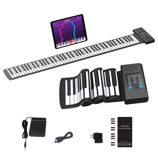 KONIX - Piano enrollable de 88 teclas, teclado portátil recargable actualizado, 128 ritmos, 128 tonos, piano de teclado desplegable con visualización LED, función MIDI, el mejor regalo para niños y principiantes
