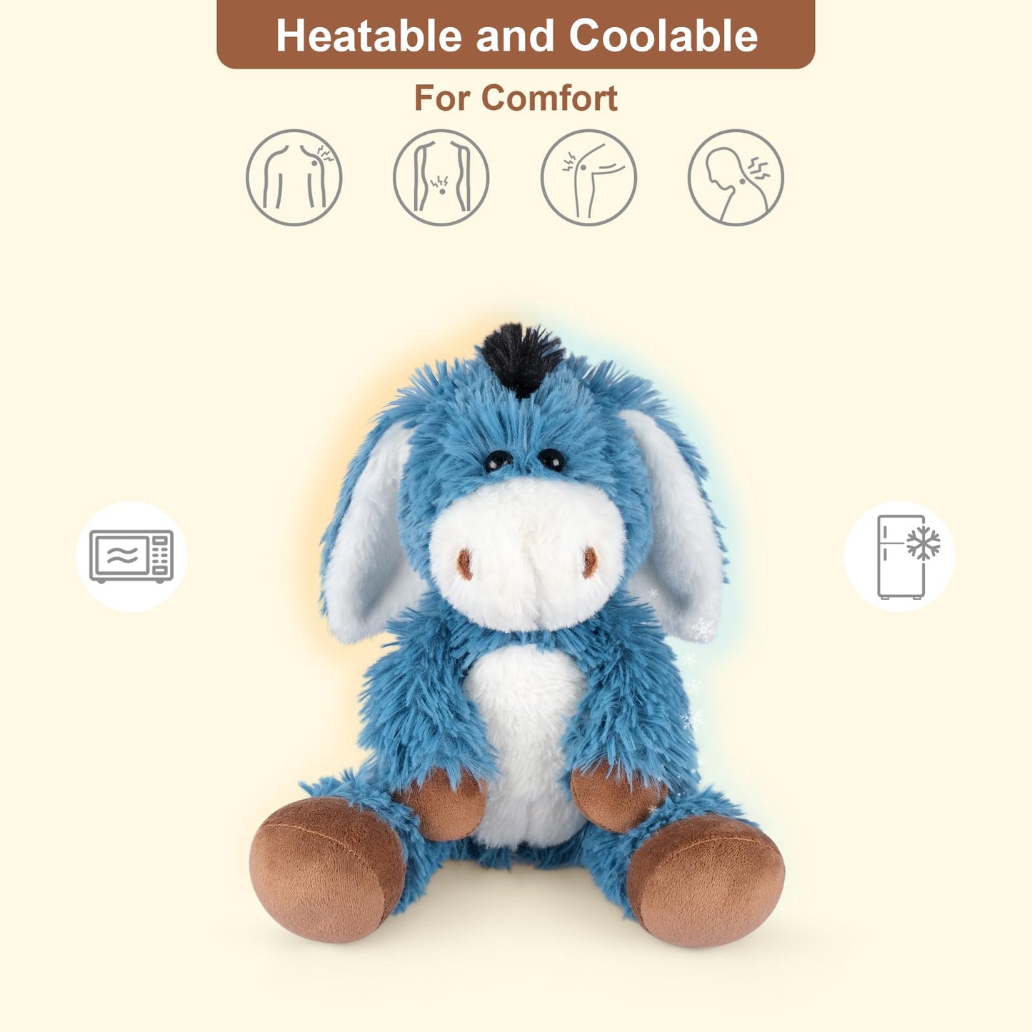 SuzziPals Peluches de Burro Que se Pueden Calentar y Enfriar, Almohadillas térmicas para Animales de Peluche Que se Pueden Calentar en microondas para aliviar el Dolor de los músc Burro Modelo de Bat