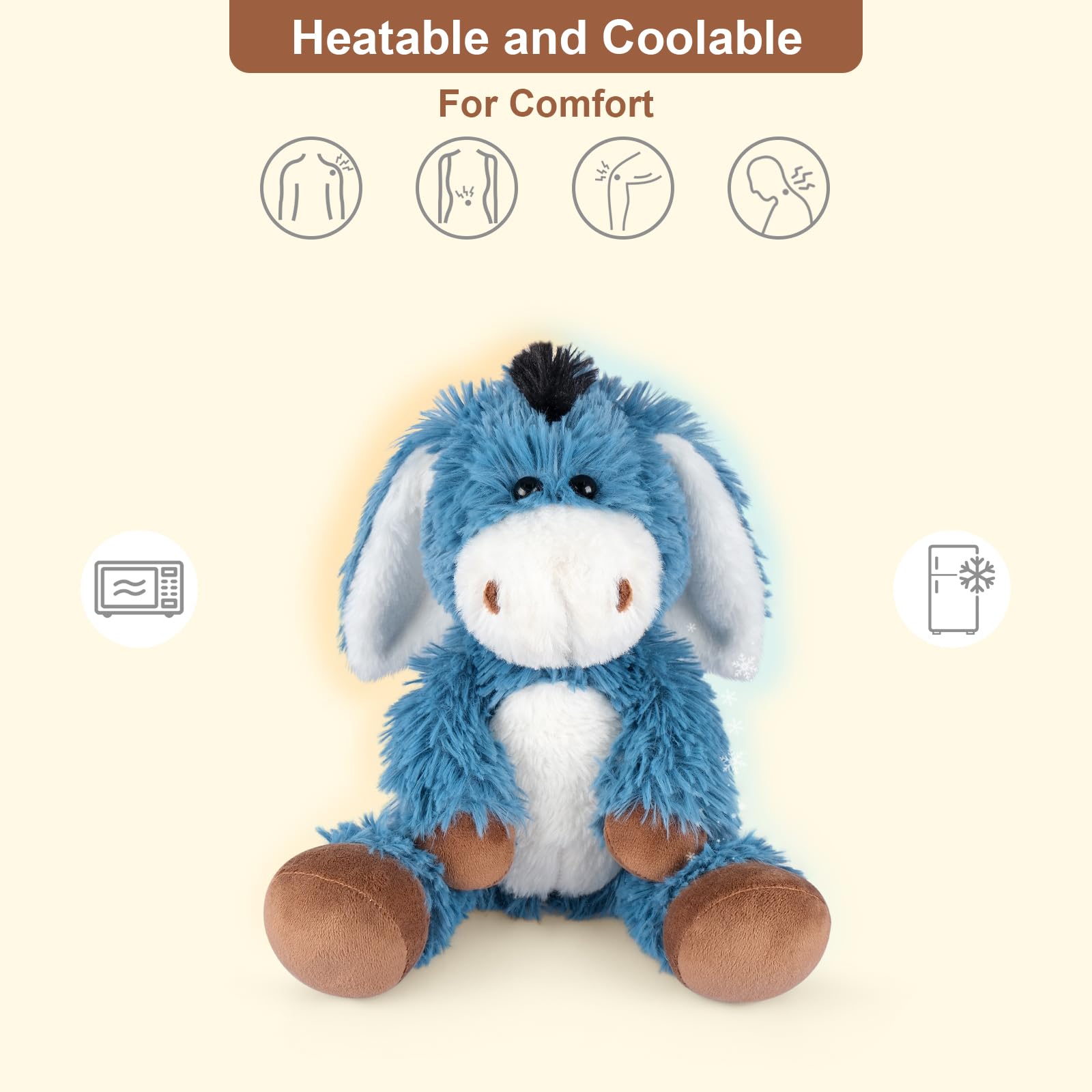 SuzziPals Peluches de Burro Que se Pueden Calentar y Enfriar, Almohadillas térmicas para Animales de Peluche Que se Pueden Calentar en microondas para aliviar el Dolor de los músc Burro Modelo de Bat