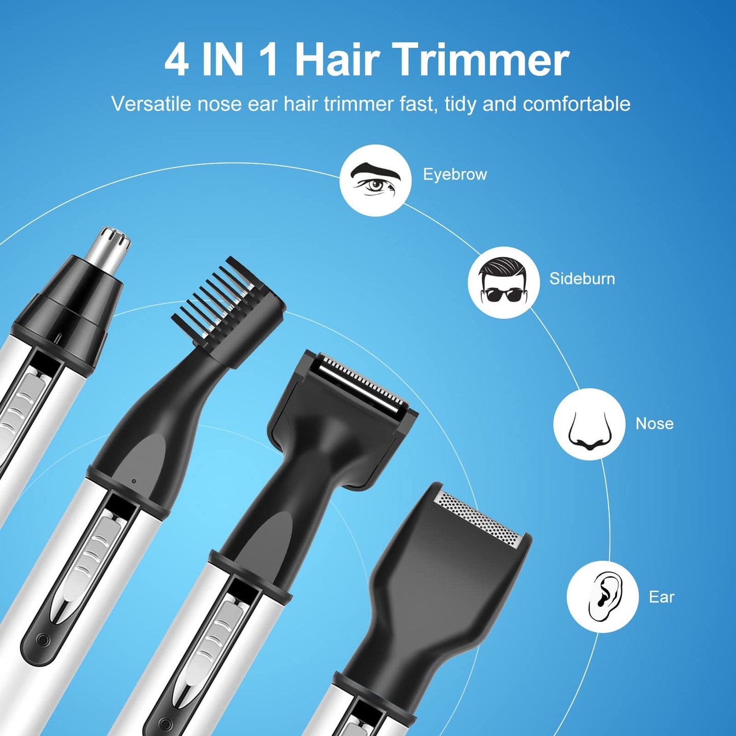 Ear and Nose Hair Trimmer for Men,Professional USB Rechargeable Nostril Nasal Hair Vacuum Cleaning System,4 in 1 Lightweight Waterproof Hair and Beard