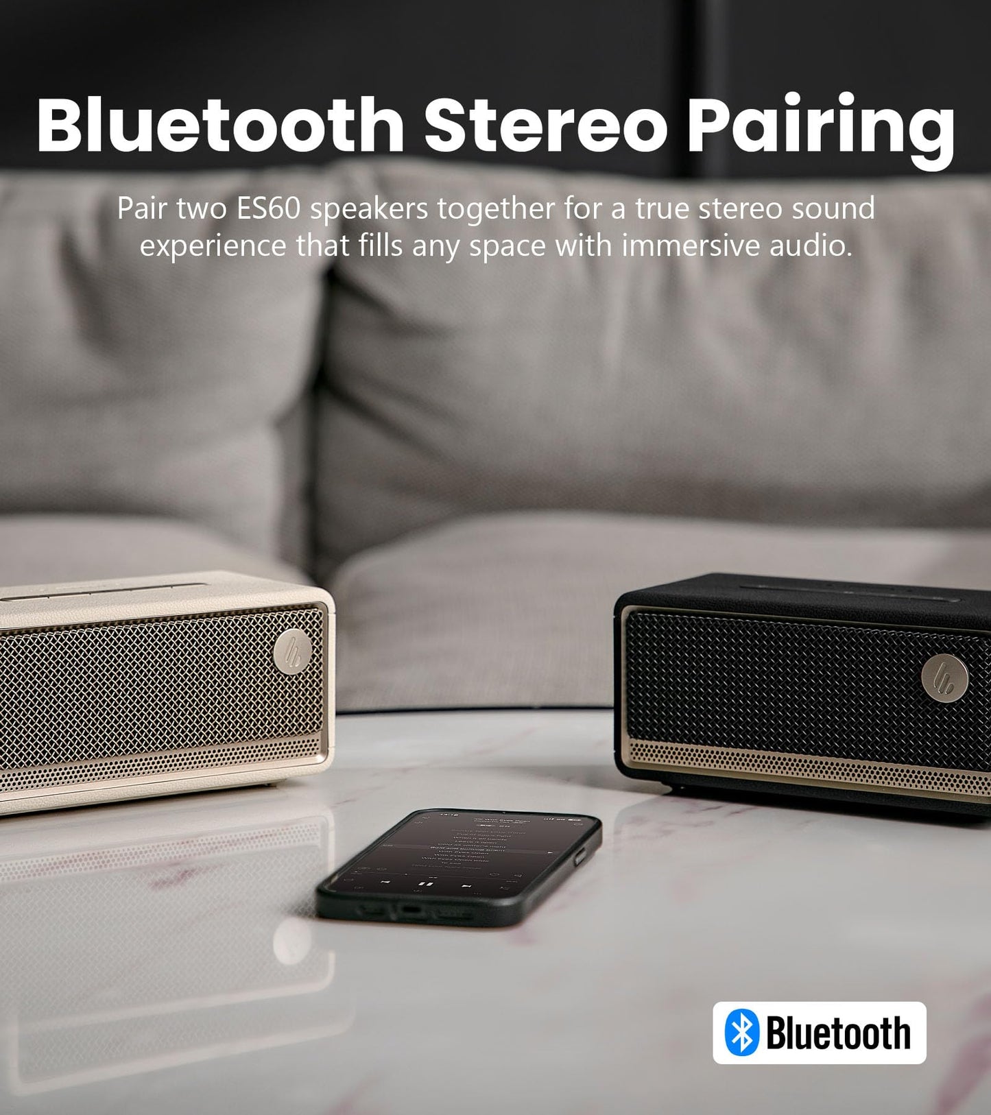 Edifier ES60 Altavoz Bluetooth, portátil con emparejamiento estéreo, IP66 a prueba de polvo y agua, 9H de tiempo de reproducción, BT5.4, 34W RMS, conexión de dispositivo dual, luz ambiental para