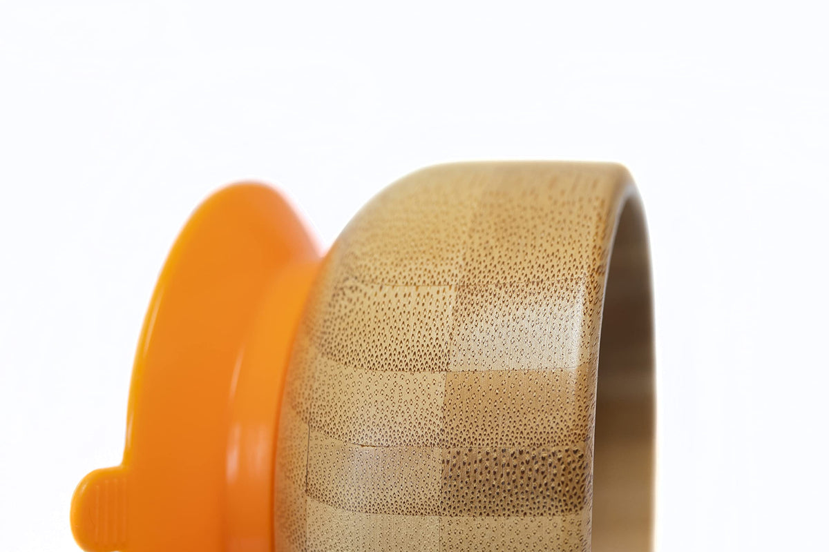 Ecowood® Tazón/Plato Hondo/Bowl de Bambú para Bebe y Niño - Con Base de Silicona Succión Adherente y Antiderrapante (Naranja)