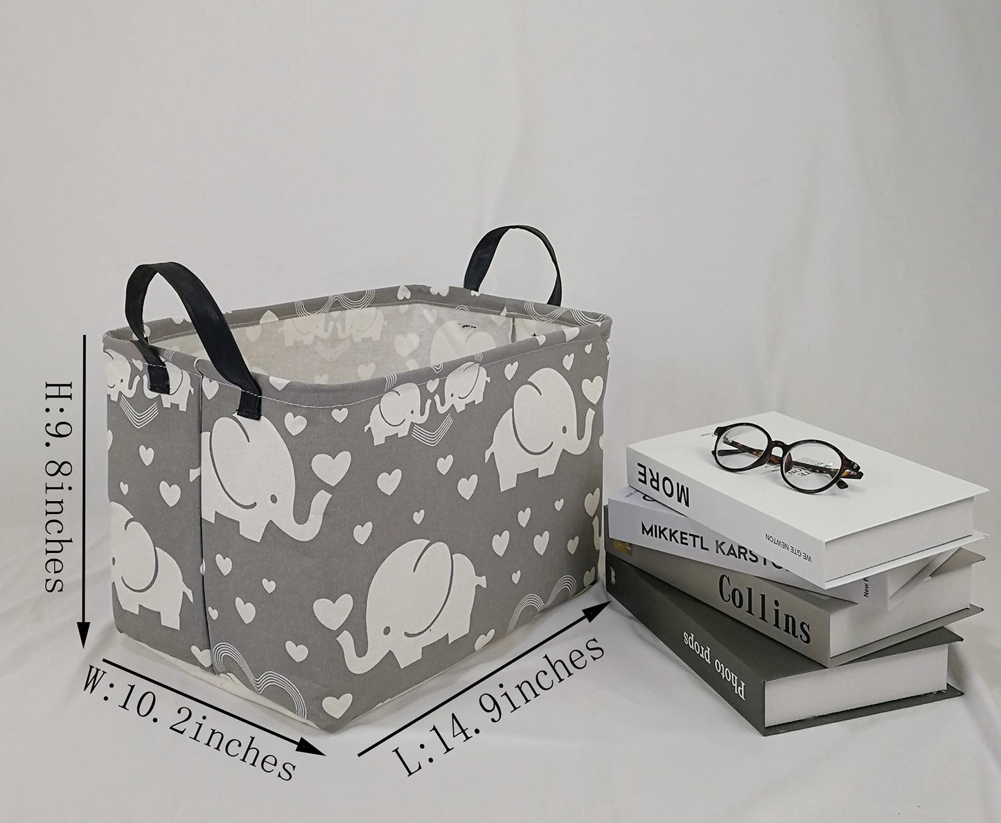 DUYIY Cesta de almacenamiento de lona con asa, grandes cubos organizadores para ropa sucia, cesta de bebé, juguetes para guardería, ropa de niños, cesta de regalo (elefante)