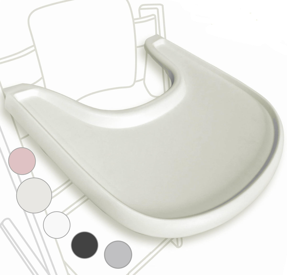 Mesa de silla alta compatible con silla Stokke Tripp Trapp, sin superficie de succión, diseño curvado ergonómico, lechoso mate, sin BPA, fácil de montar