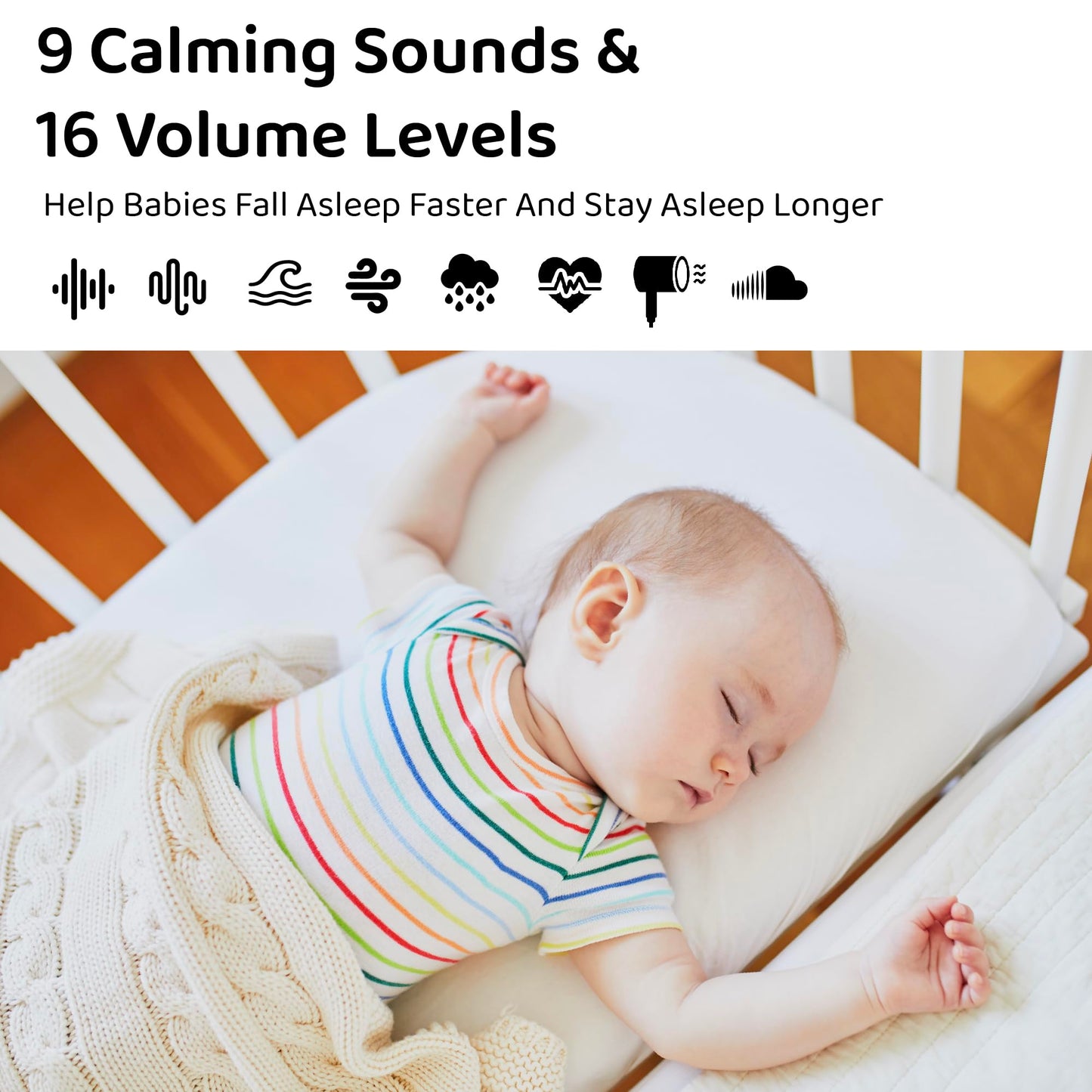 Moonybaby- Máquina de sonido portátil, para calmar el sueño del bebé, 9 sonidos relajantes, ruido blanco, silencio, terapia de sonido y