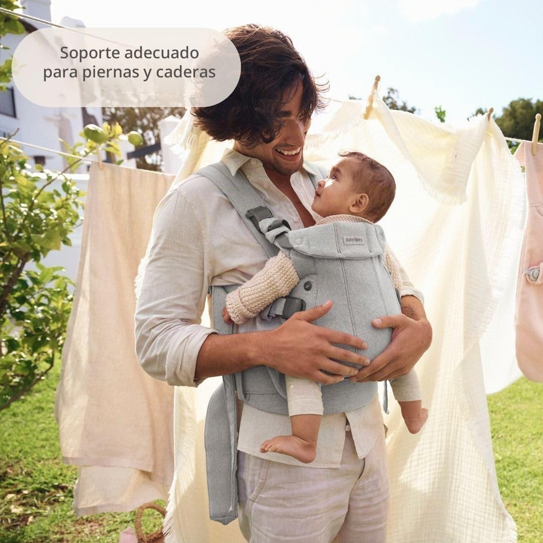 BabyBjörn Canguro Portabebé Harmony, Tejido Jaspeado, Gris claro | Ergonómico, para recién nacidos hasta los 3 años (3.2–15 kg), 4 posiciones, posición de piernas ajustable, suave y cómodo