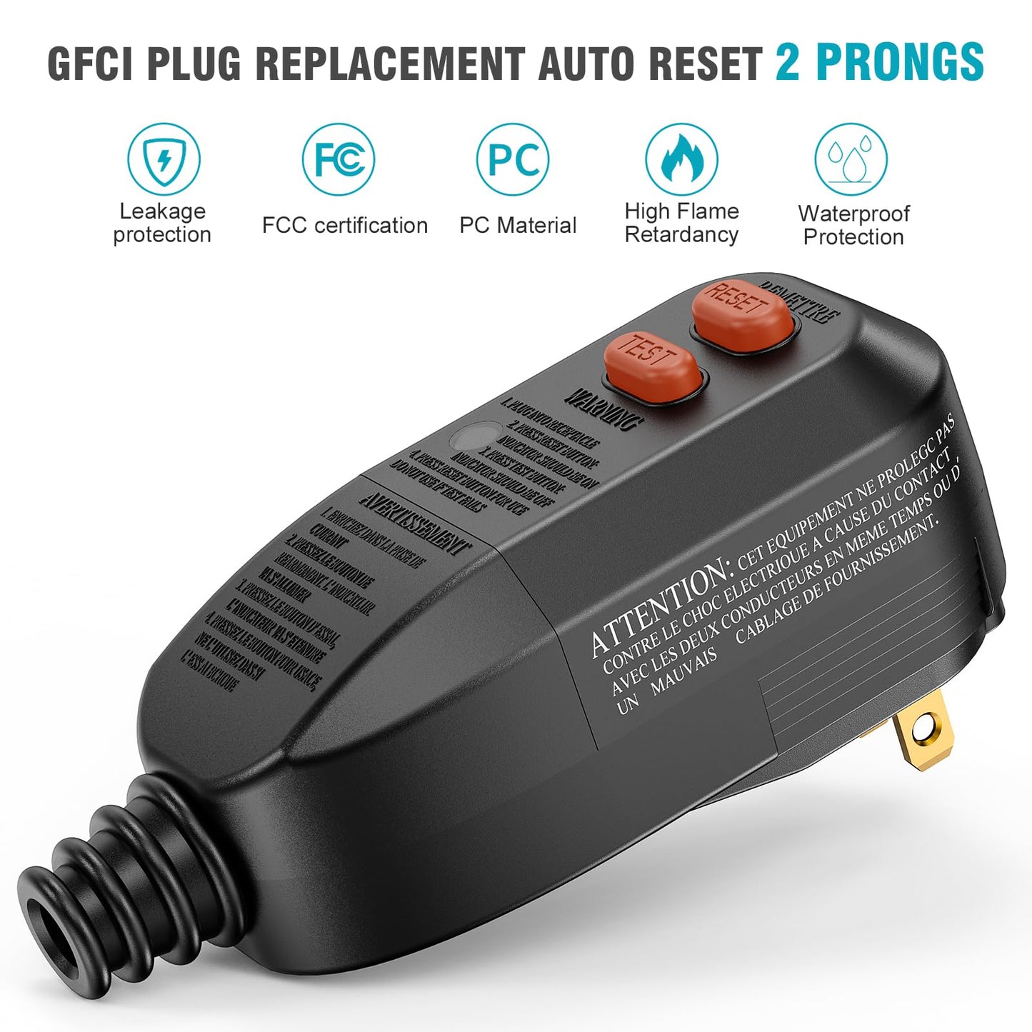LOLARAN GFCI, enchufe de repuesto, 2 clavijas 15A, reinicio automático, impermeable, interruptor de circuito de falla a tierra para aire acondicionado, lavadora a presión de potencia, hornos, tina de